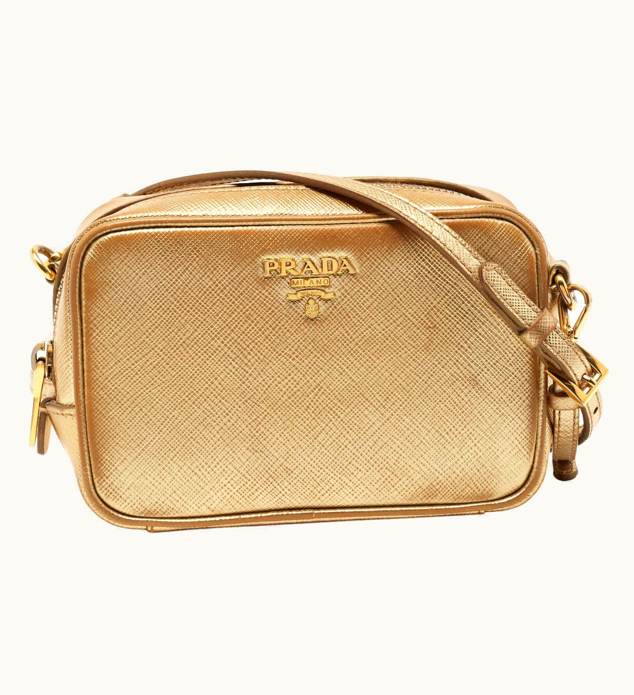Prada Prada Gold Saffiano Leather Camera Crossbody Bag