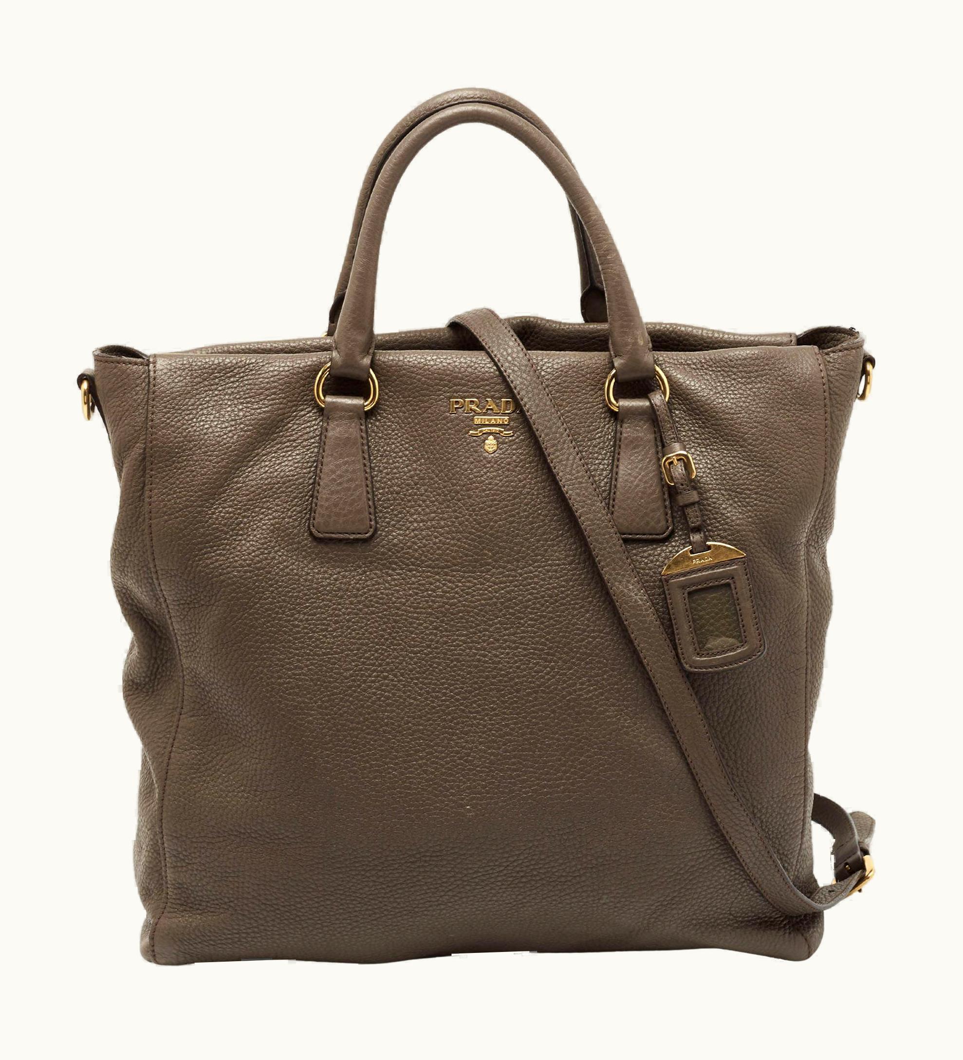Prada Prada Grey VItello Daino Leather Shopper Tote