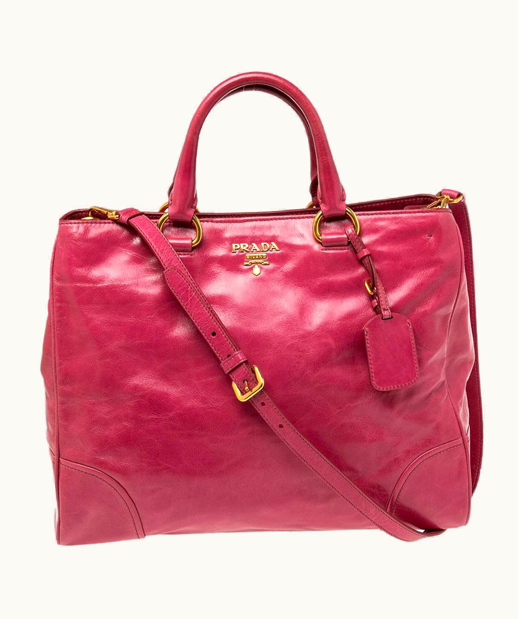 Prada Prada Fuchsia VItello Shine Leather Shopper Tote