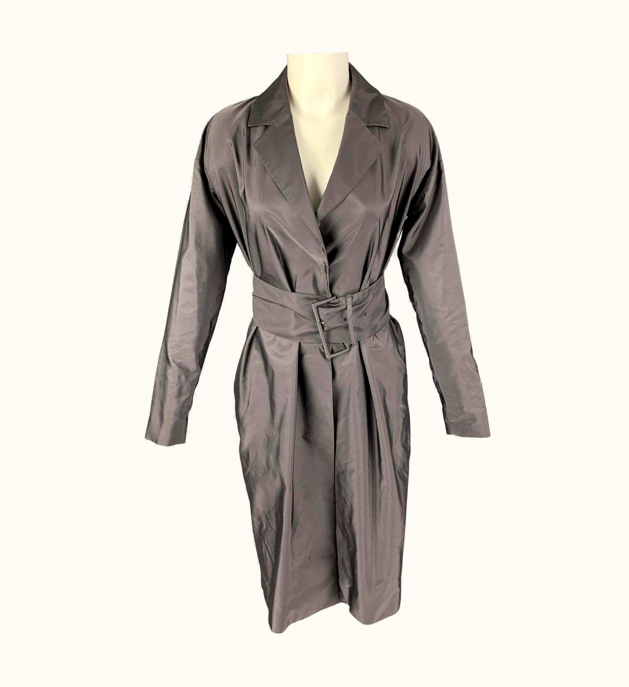 Prada Prada Grey Silk Belted Coat