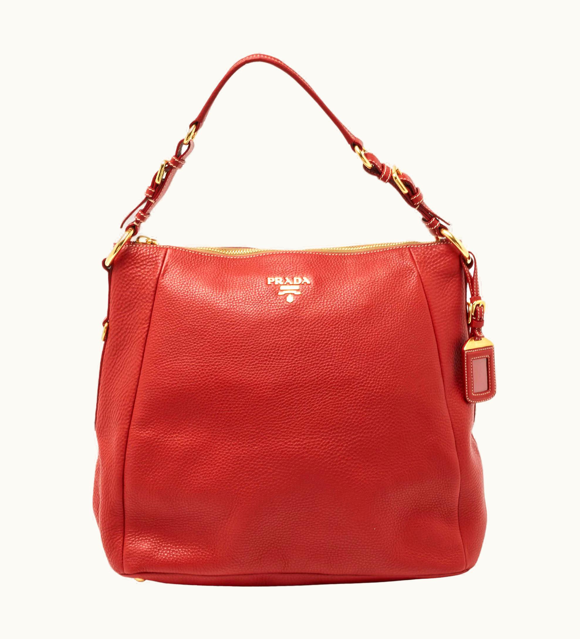 Prada Prada Red VItello Daino Leather Zip Hobo