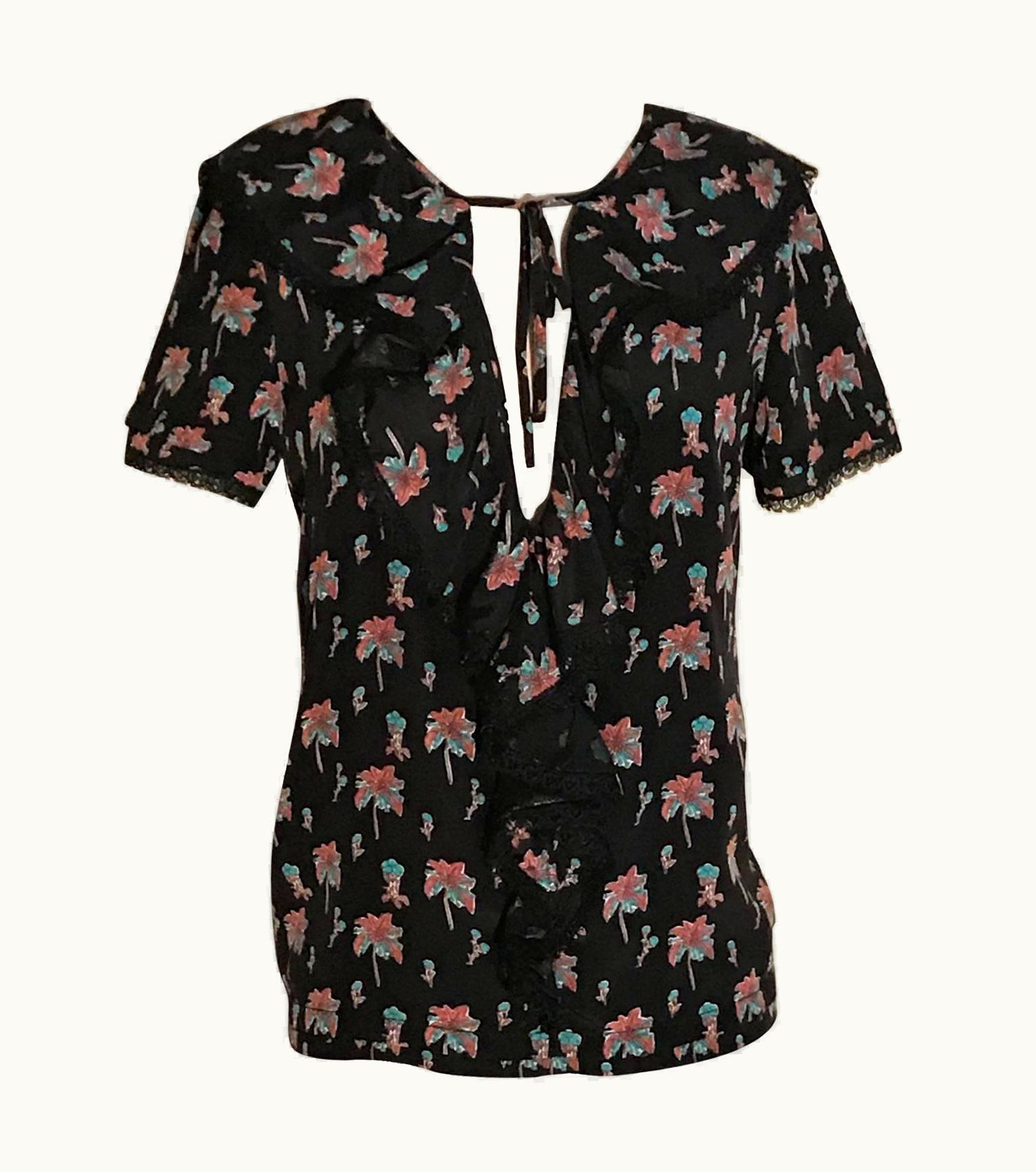 Prada Prada Palm Tree Print Black Silk Top