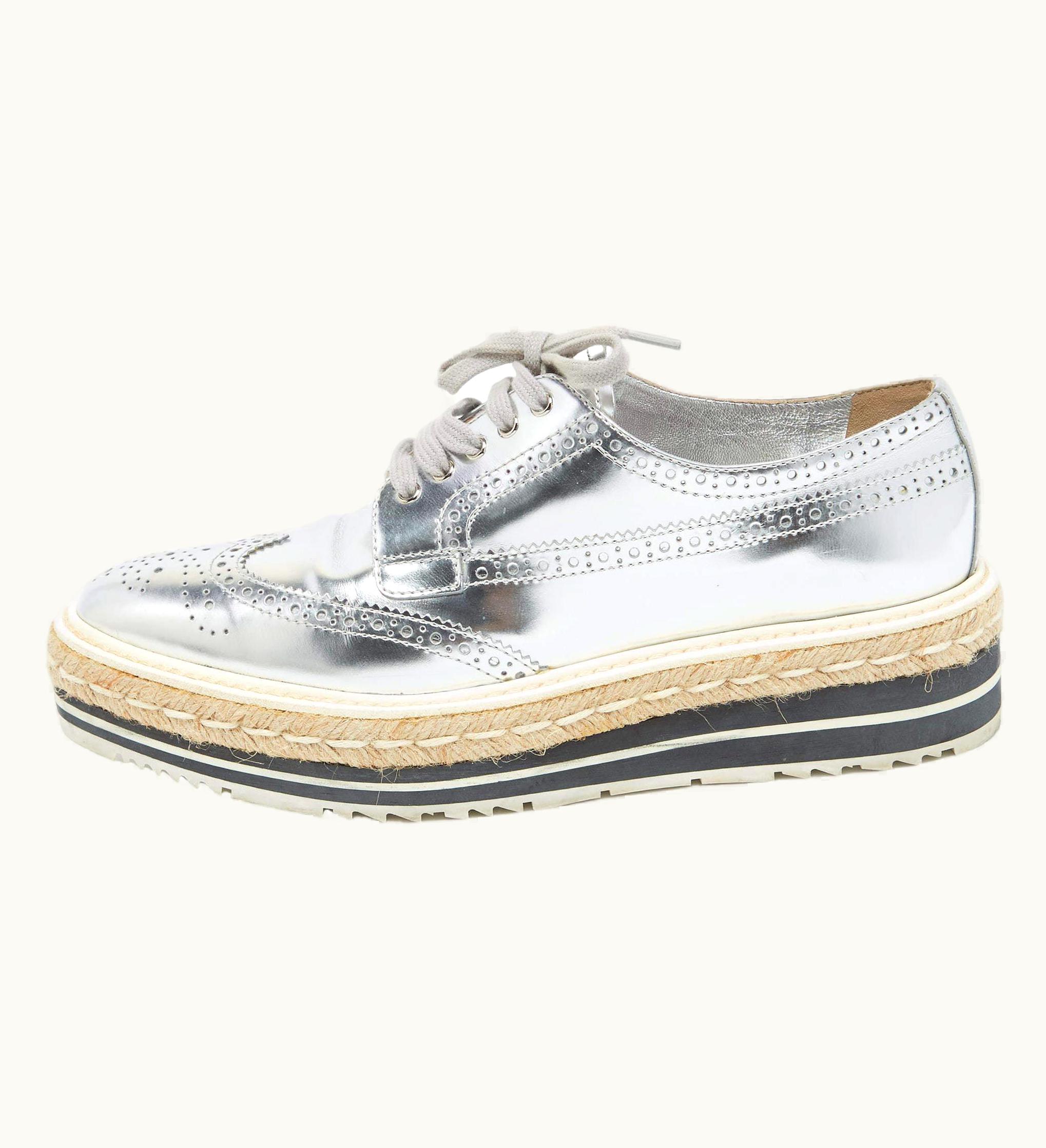 Prada Prada Silver Leather Derby Sneakers