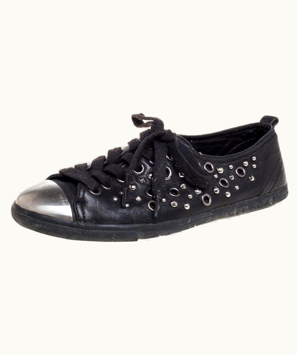 Prada Prada Black Leather Grommet Sneakers