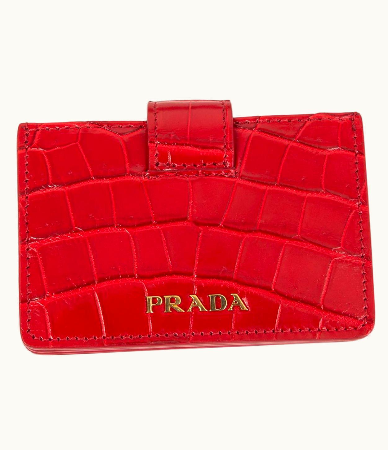 Prada Prada Red Crocodile Accordion Credit Card Wallet