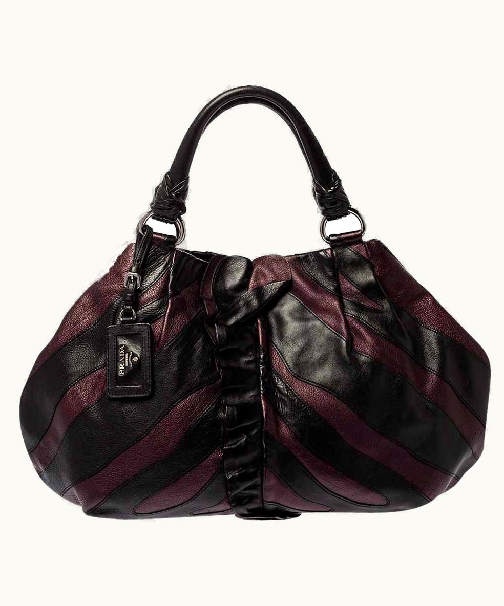 Prada Prada Black/Purple Leather Ruffle Mordore Hobo