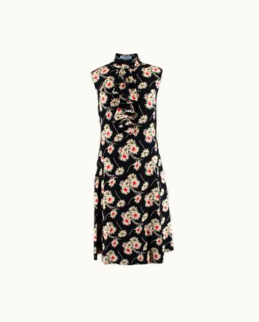Prada Prada High Neck Floral Print Sleeveless Dress