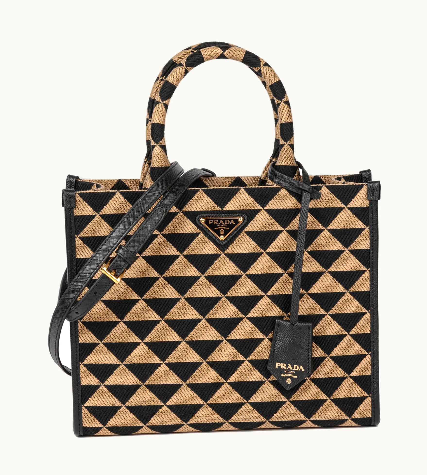 Prada Prada Black & Beige Embroidered Fabric Small Symbole