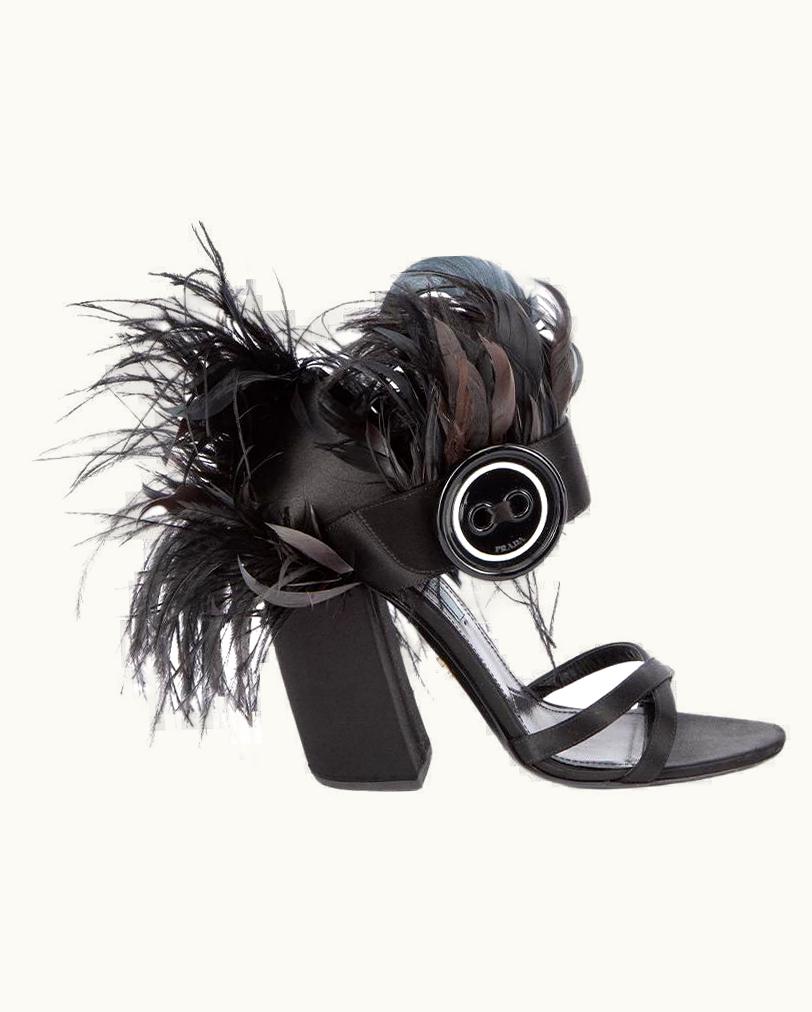 Prada Prada Women' Black Feather Detail Heeled Sandals