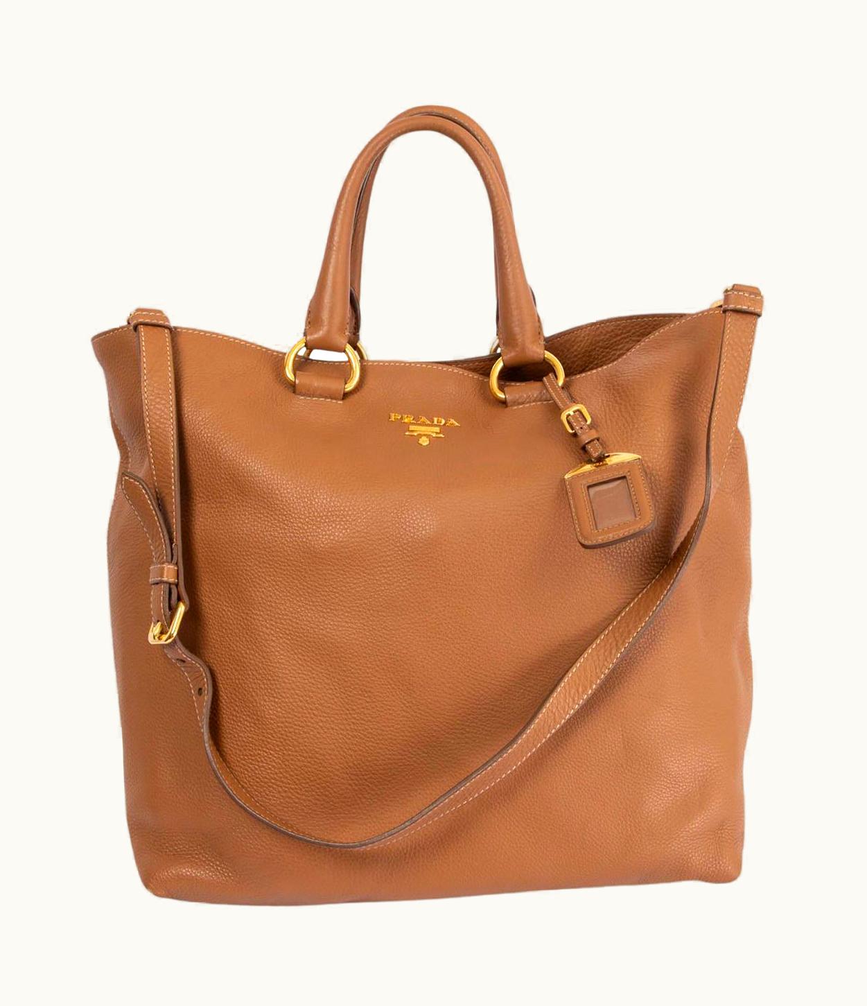 Prada Prada Tan Brown Leather Shopping Tote Bag