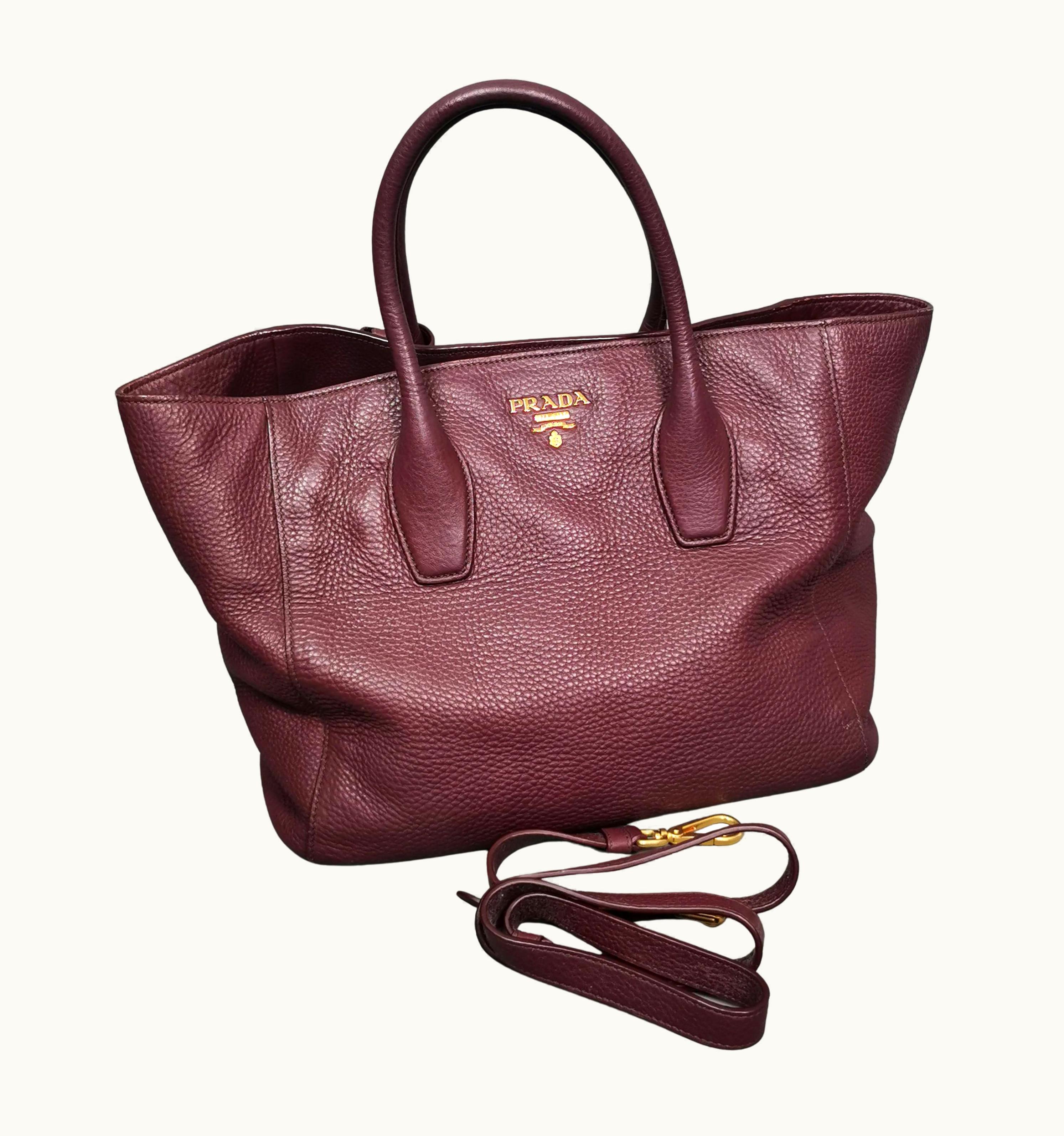 Prada Prada VItello Daino Burgandy Leather Shopper, Tote Bag