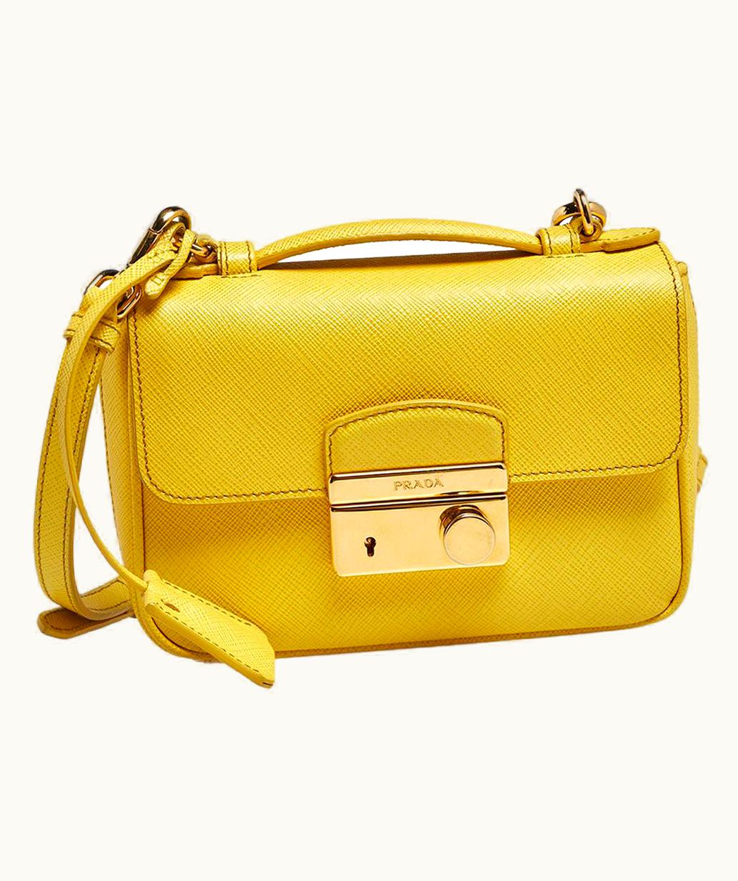 Prada Prada Yellow Saffiano Leather Small Sound Flap Bag UZ0616269