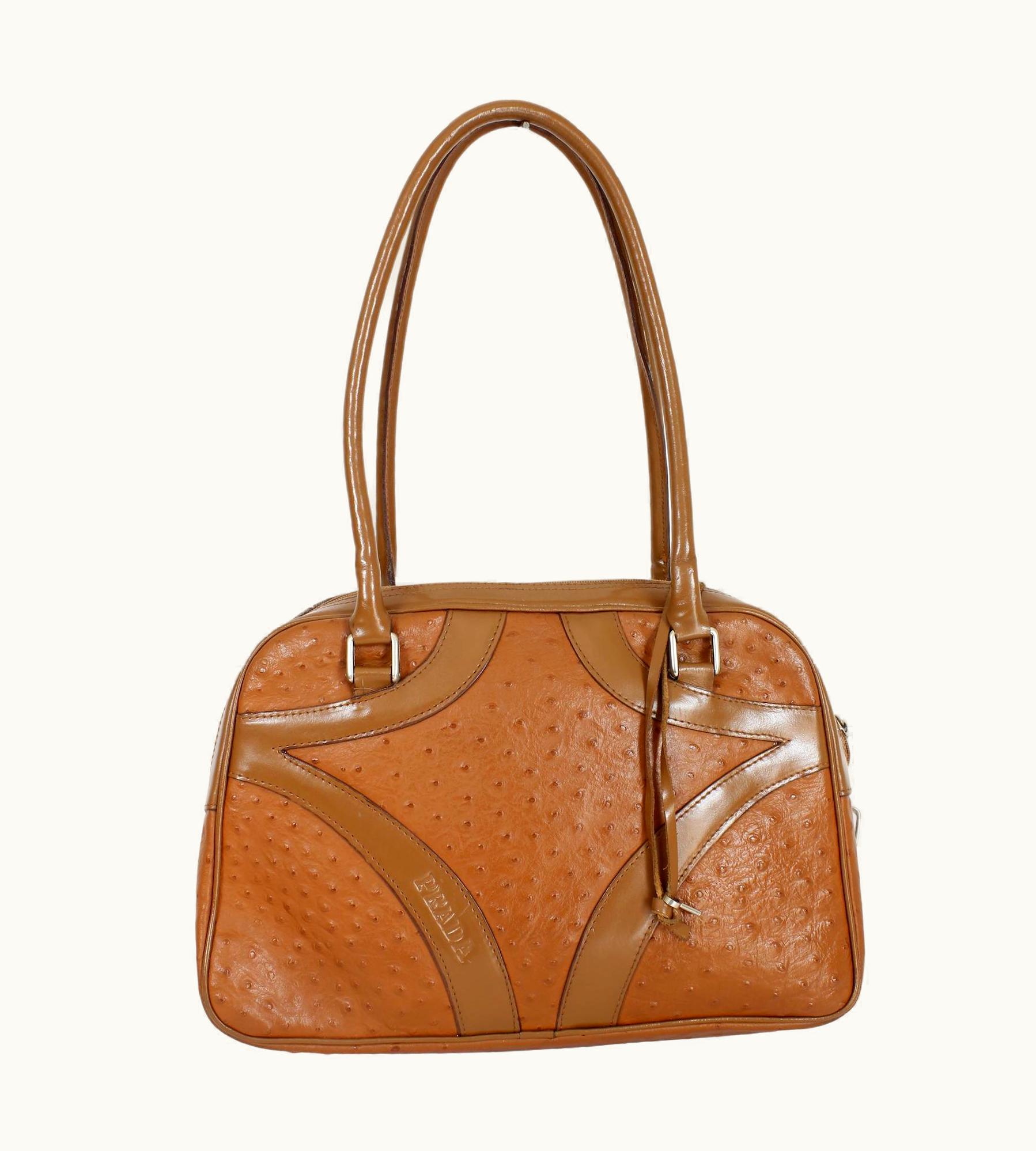 Prada Prada Brown Ostrich Leather Vintage Plain Bag 1990s