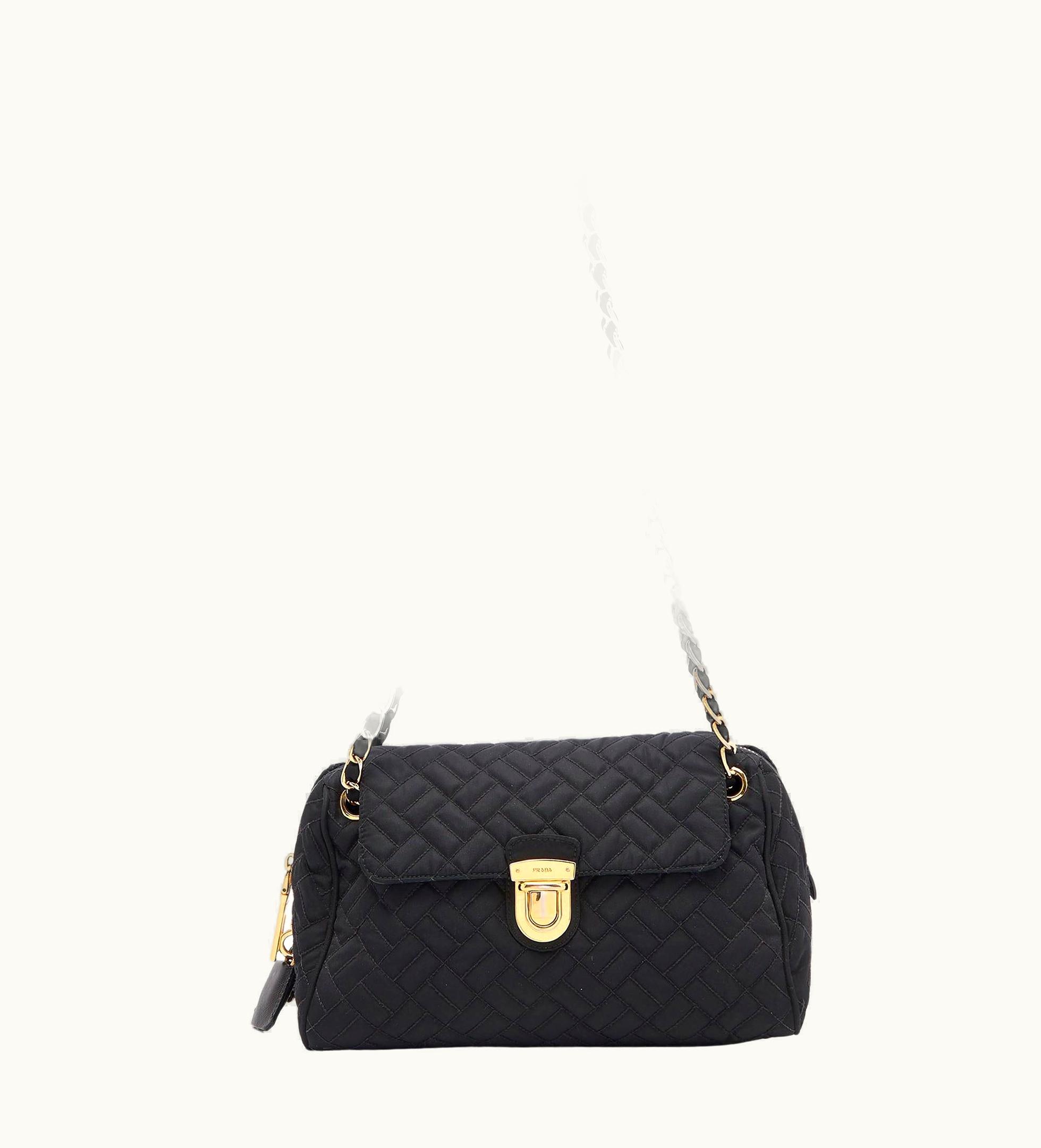 Prada Prada Black Nylon Push Lock Shoulder Bag
