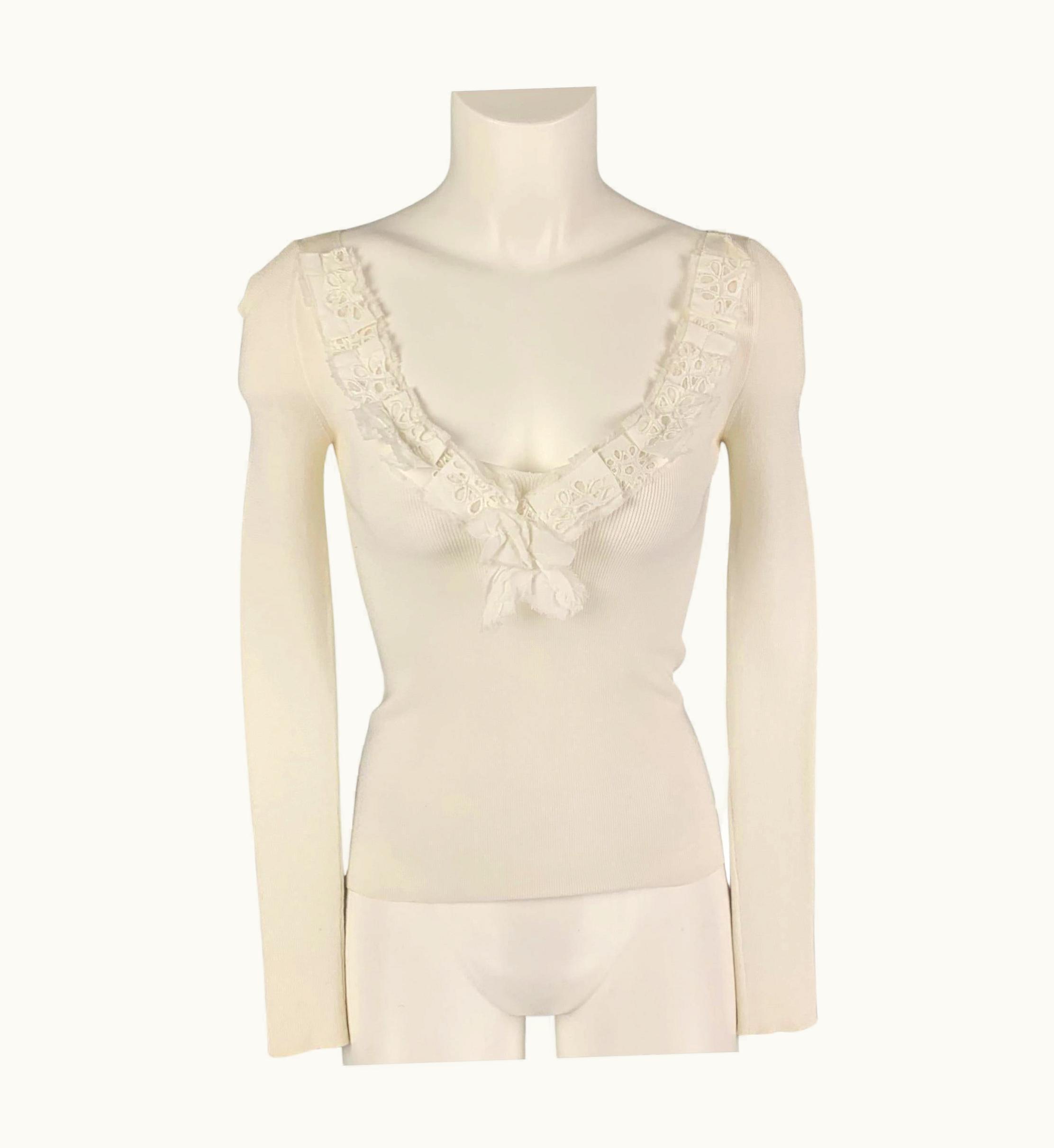 Prada Prada Cream Knitted V-Neck Pullover