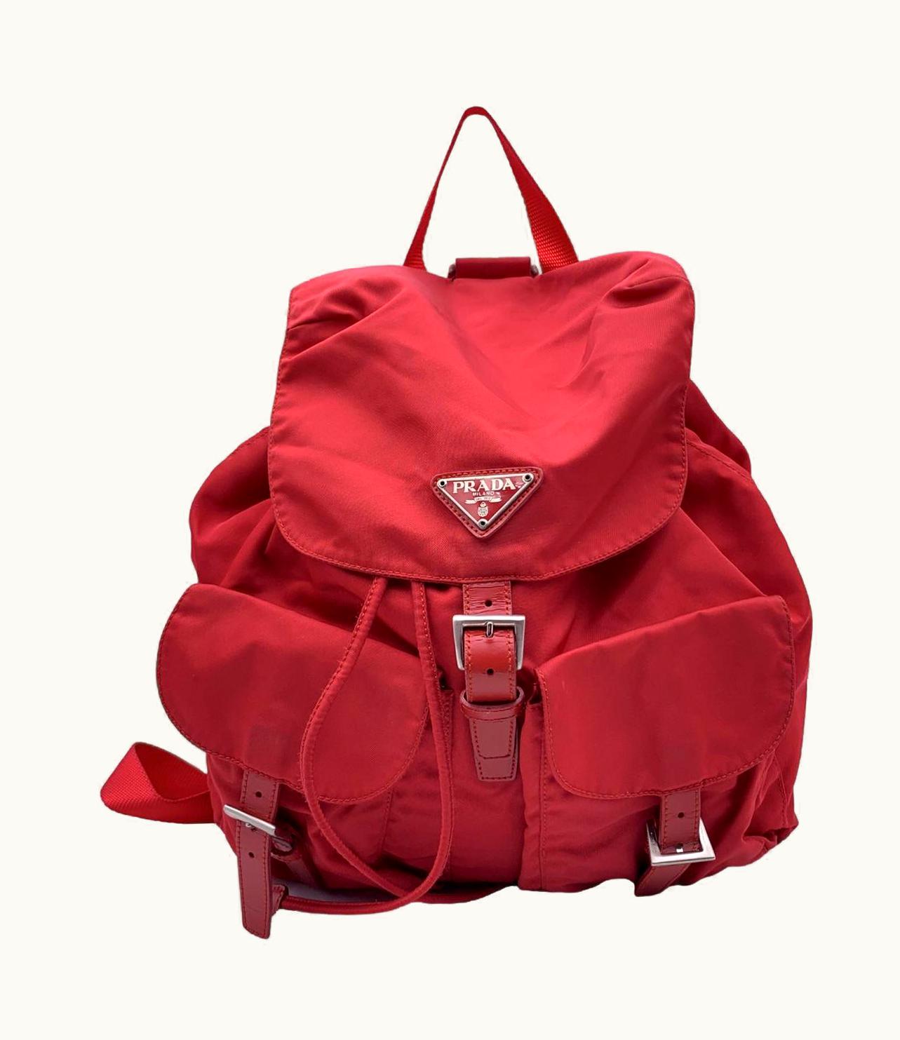 Prada Prada Vintage Red Nylon Canvas Backpack Shoulder Bag