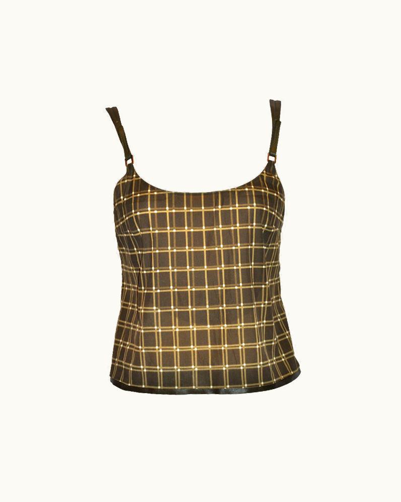 Prada Prada Silk With Leather Accents Block Print Top