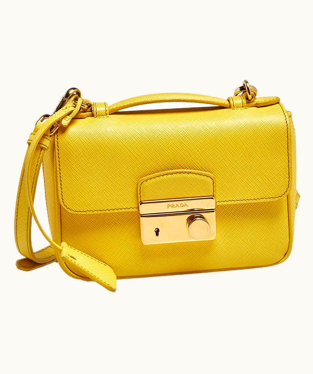 Prada Prada Yellow Saffiano Leather Small Sound Flap Bag UZ0616284