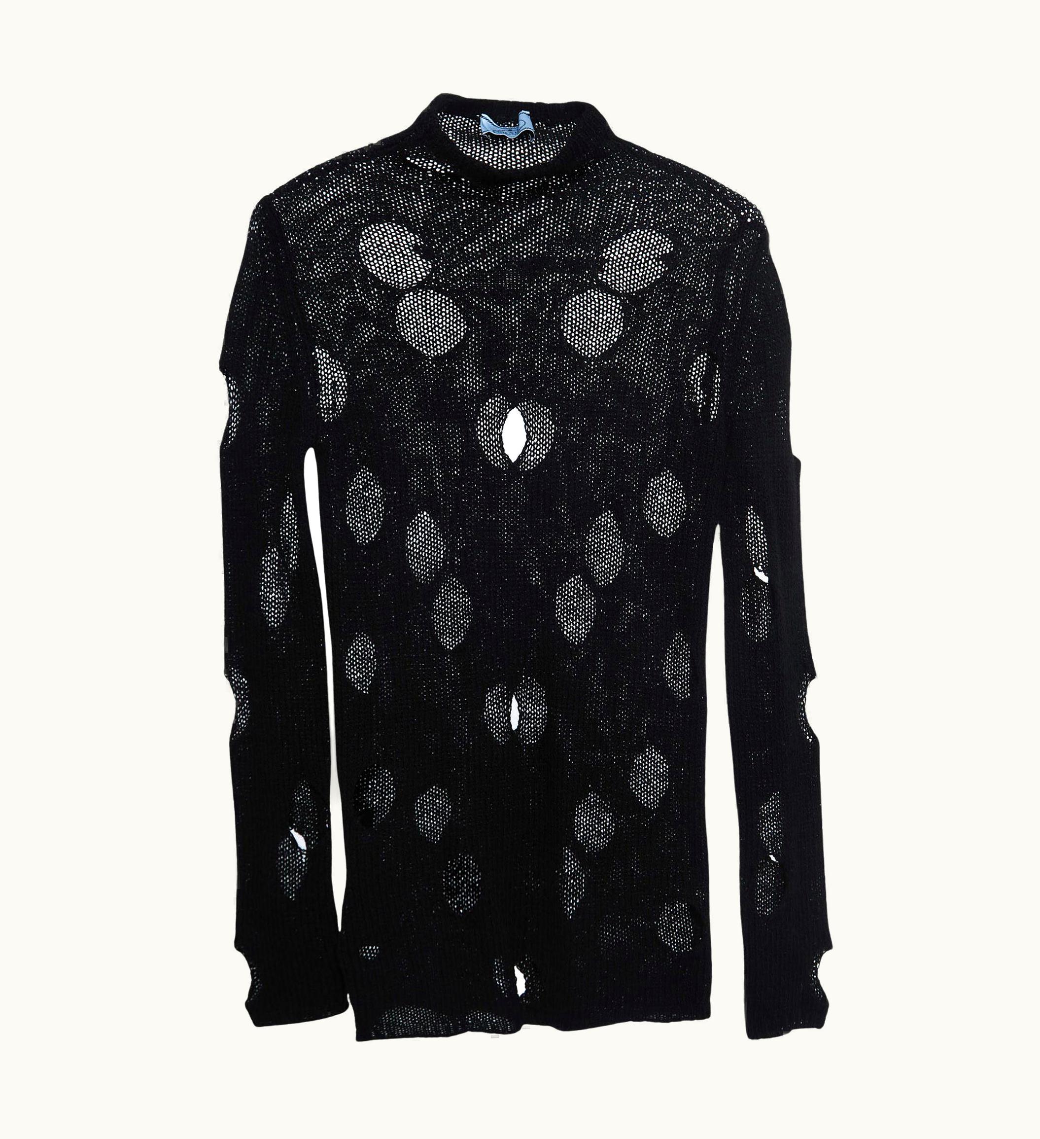 Prada Prada Black Wool Openwork Turtleneck Sweater