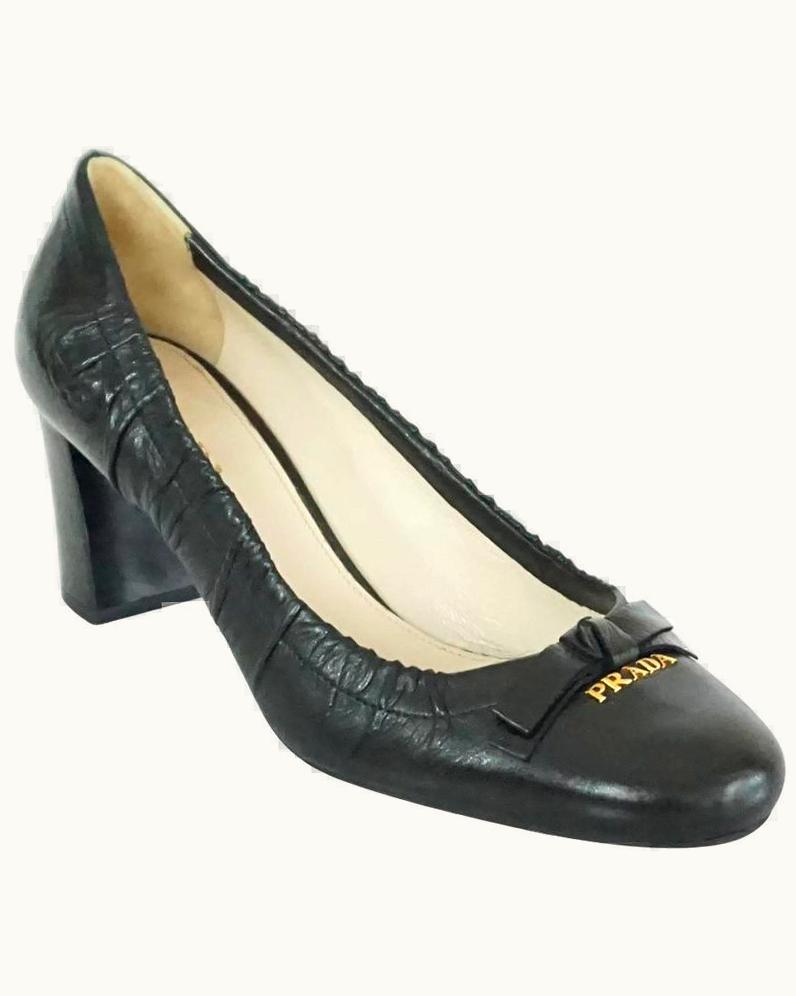 Prada Prada Black Leather Pumps With Block Heels