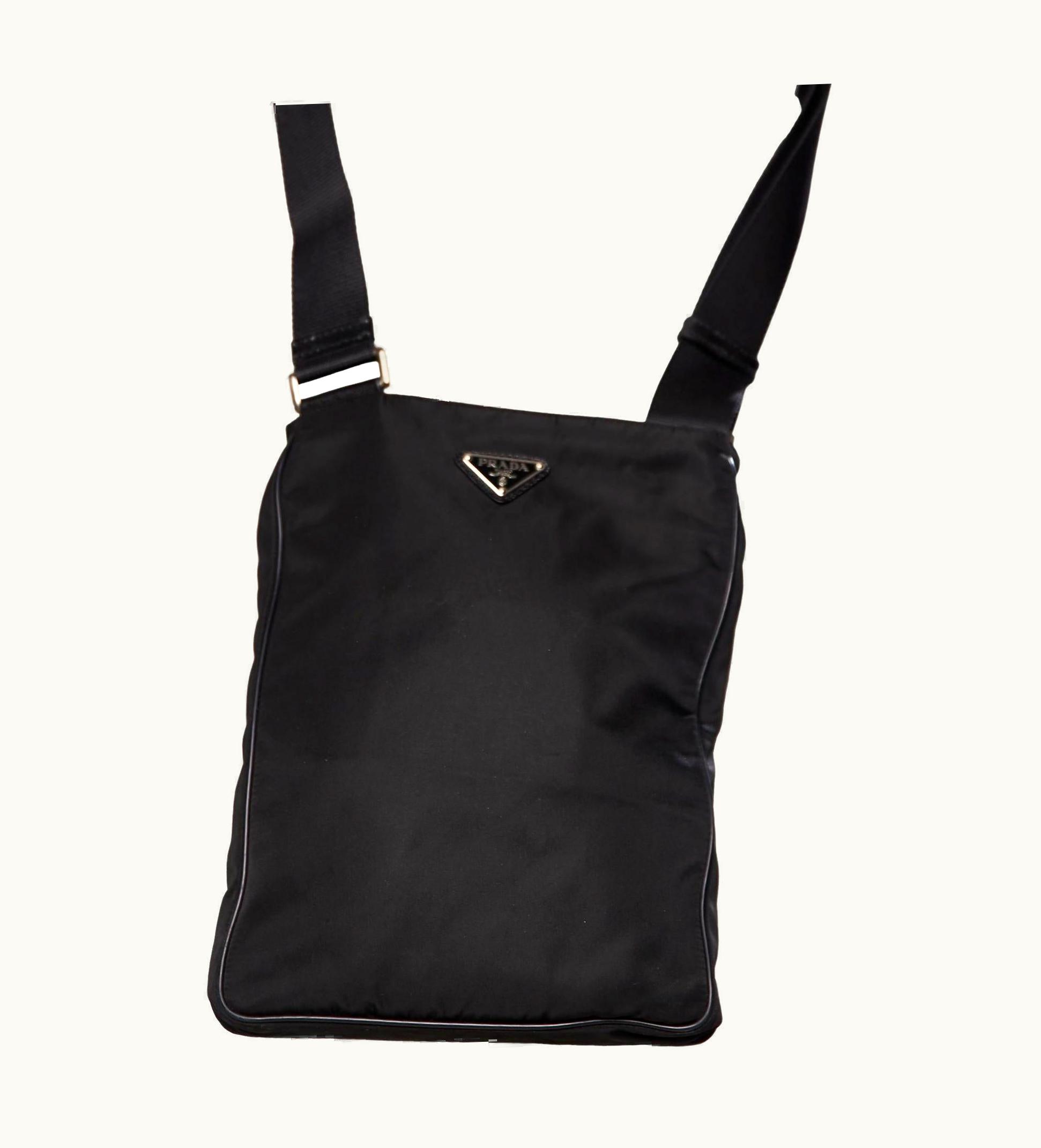 Prada Prada Mens Double Pocket Black Nylon Crossbody Bag