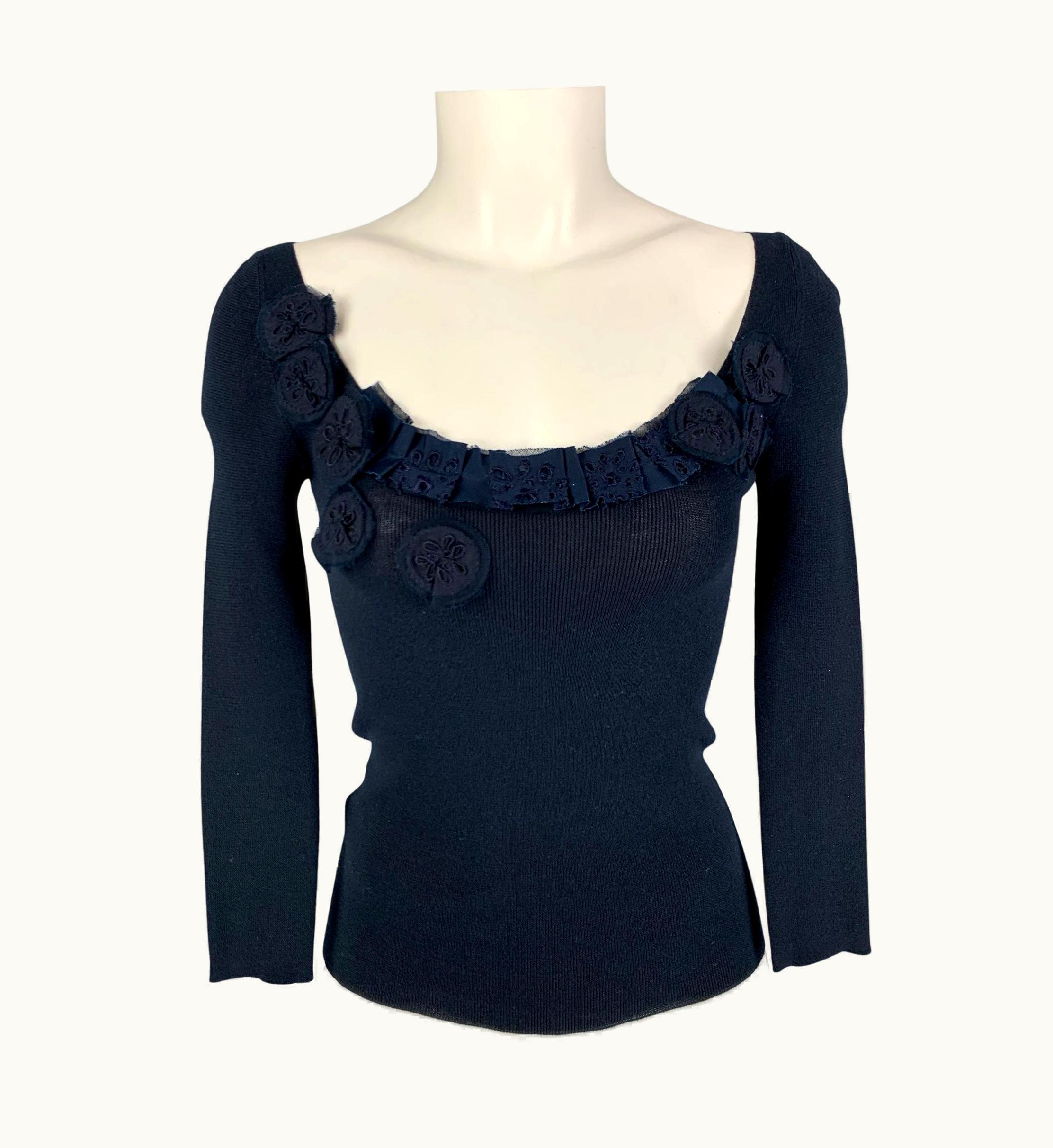 Prada Prada Navy Cotton Mixed Fabrics Pullover