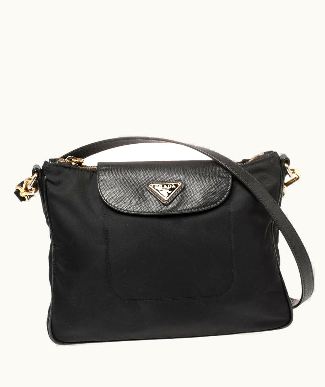 Prada Prada Black Tessuto Nylon And Leather Crossbody Bag
