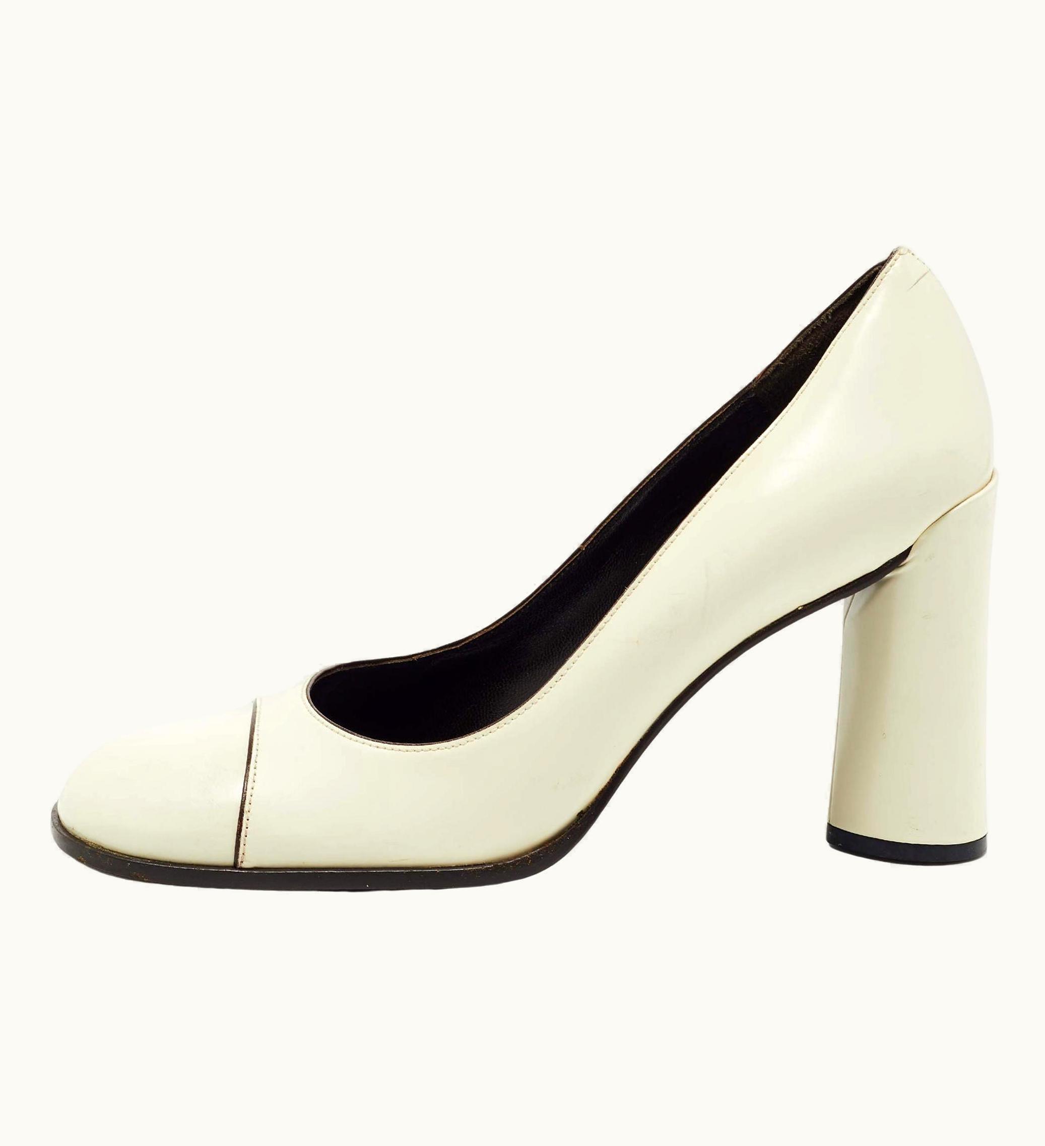 Prada Prada Cream Leather Round Toe Pumps