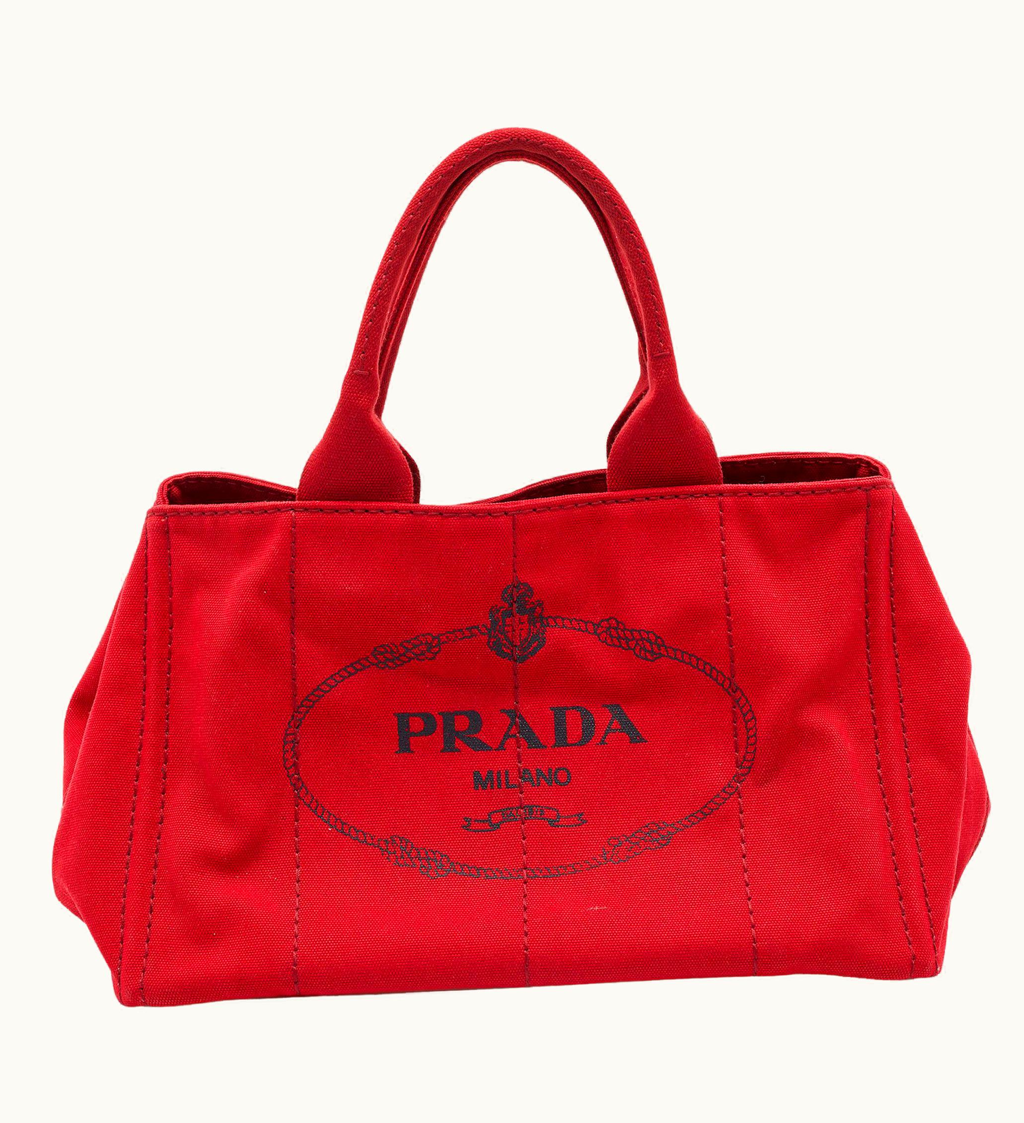 Prada Prada Red Canapa Canvas Logo Print Shopper Tote