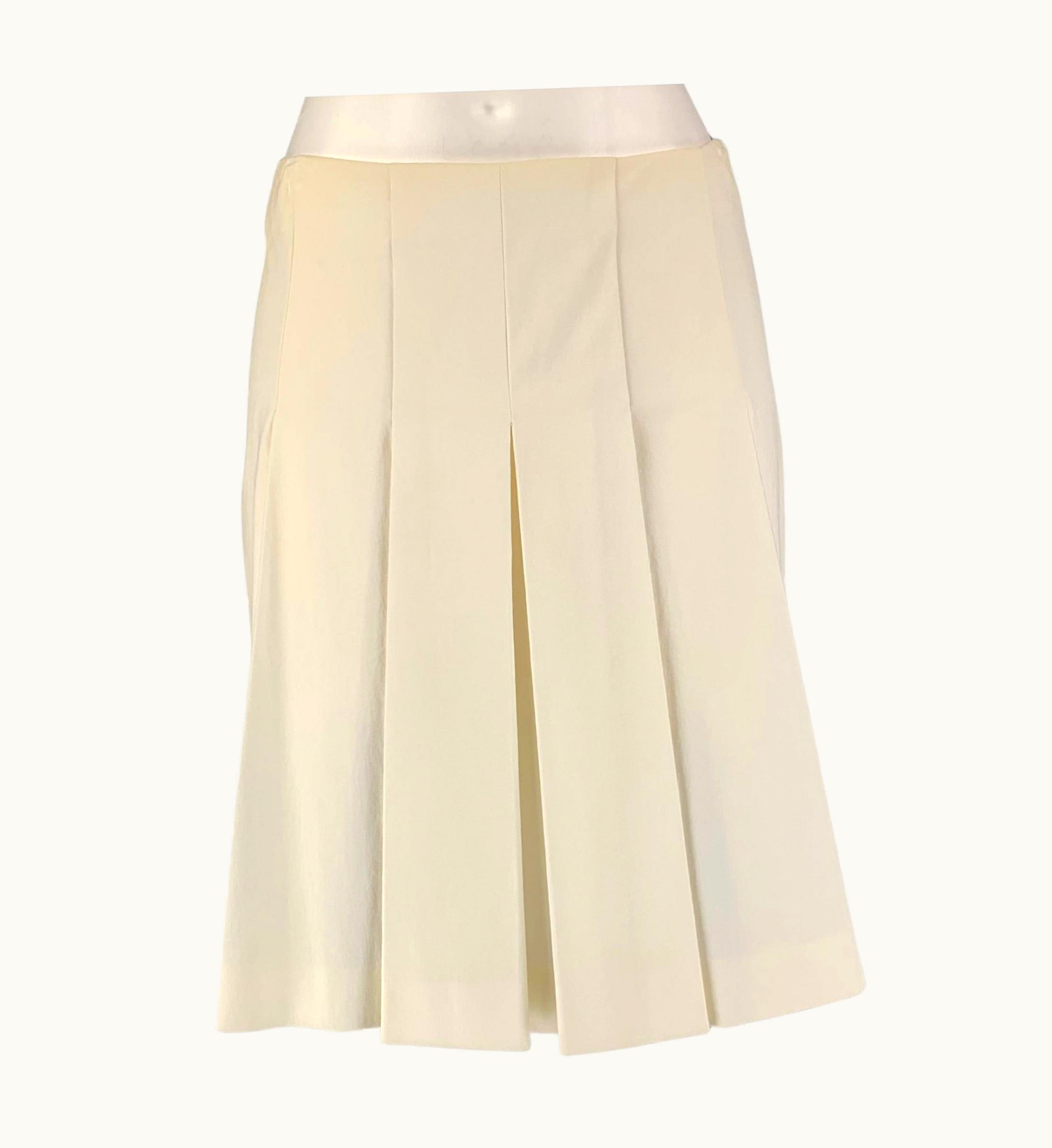 Prada Prada Cream Cotton Blend Pleated Skirt