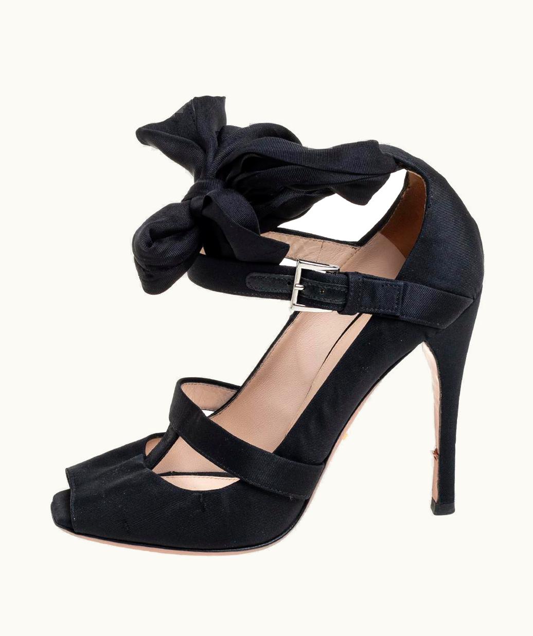 Prada Prada Black Canvas Knot Strappy Sandals
