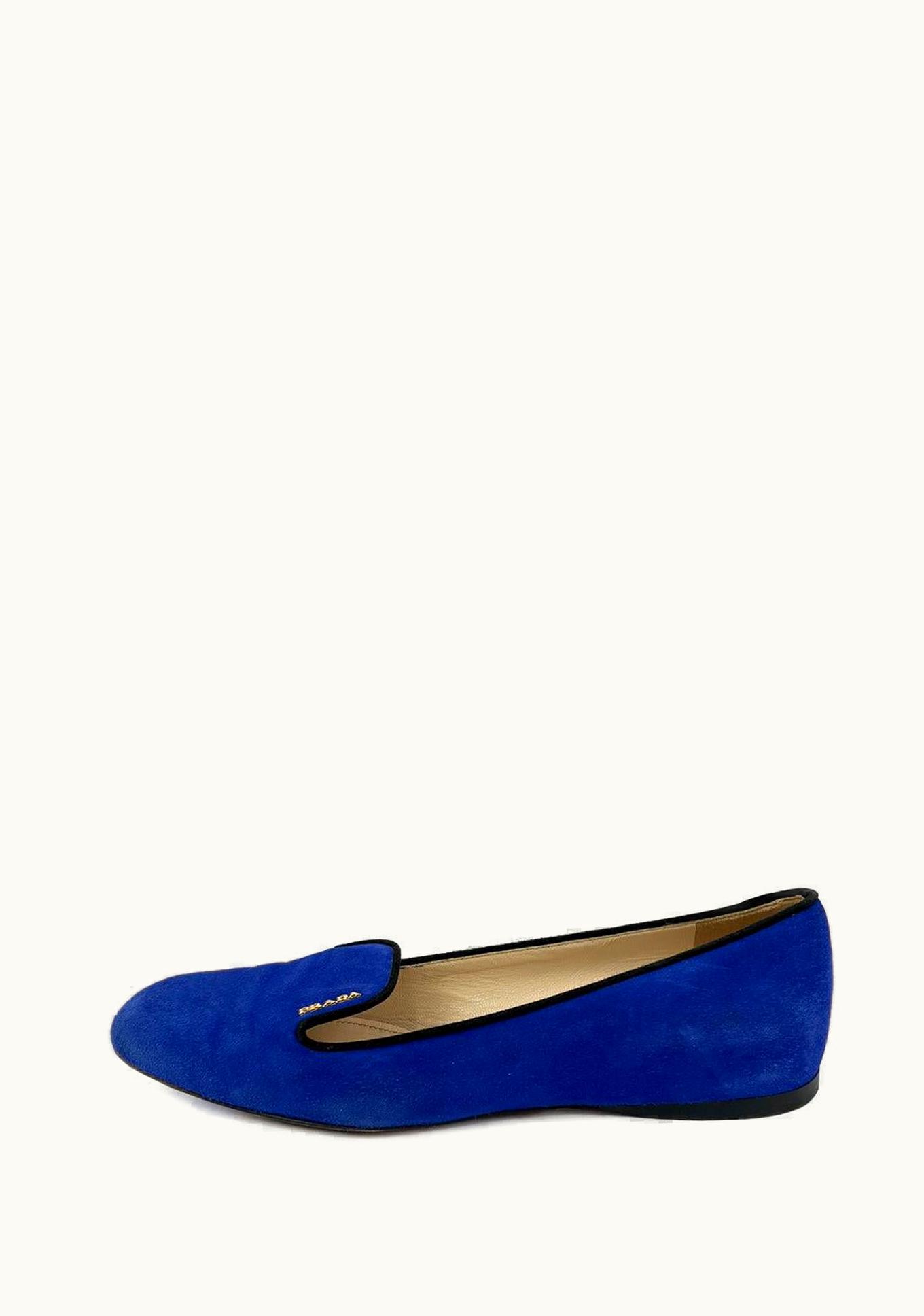Prada Prada Eu 37 Royal Blue Suede Ballet Flats