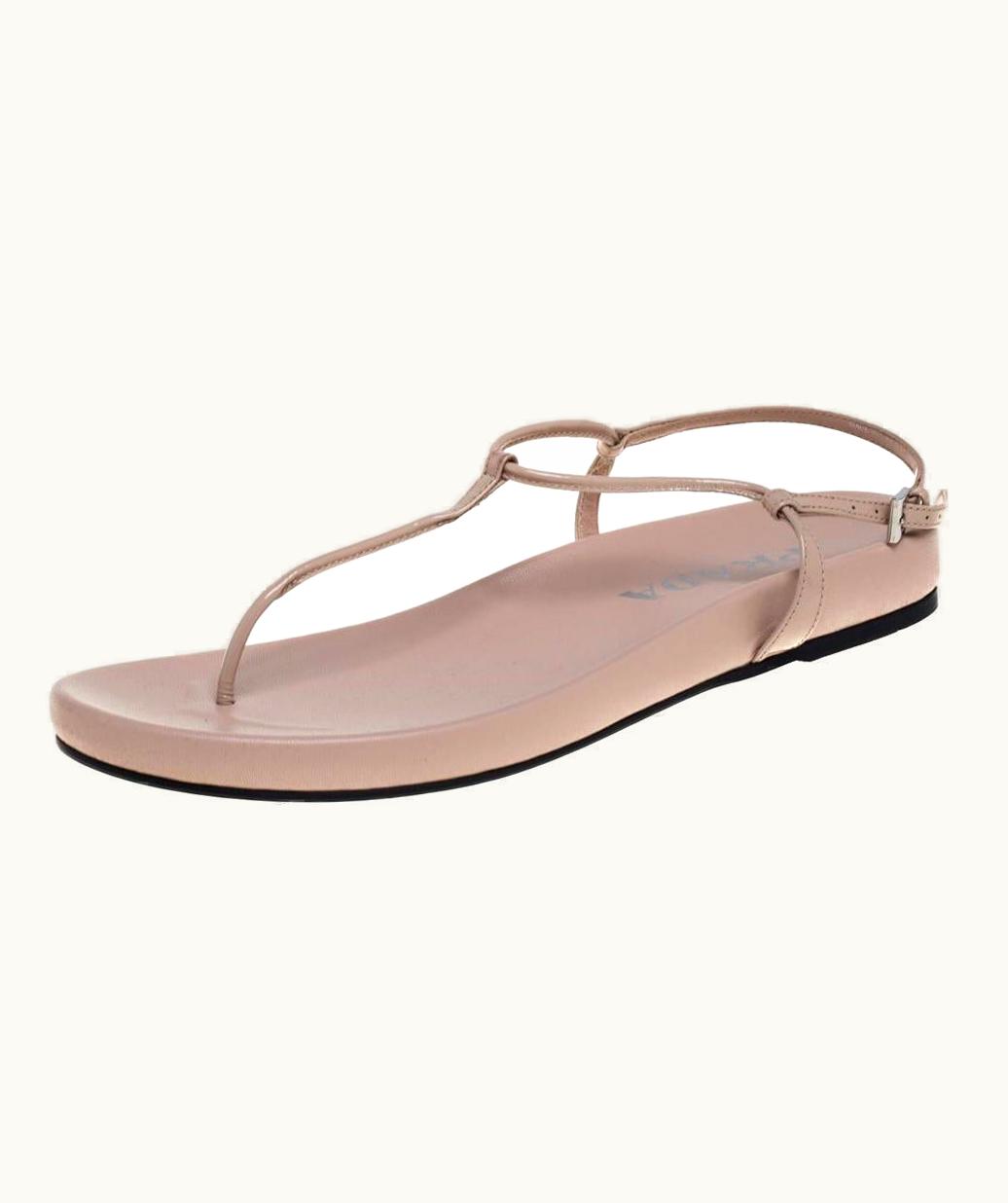 Prada Prada Beige Patent Leather Thong Sandals
