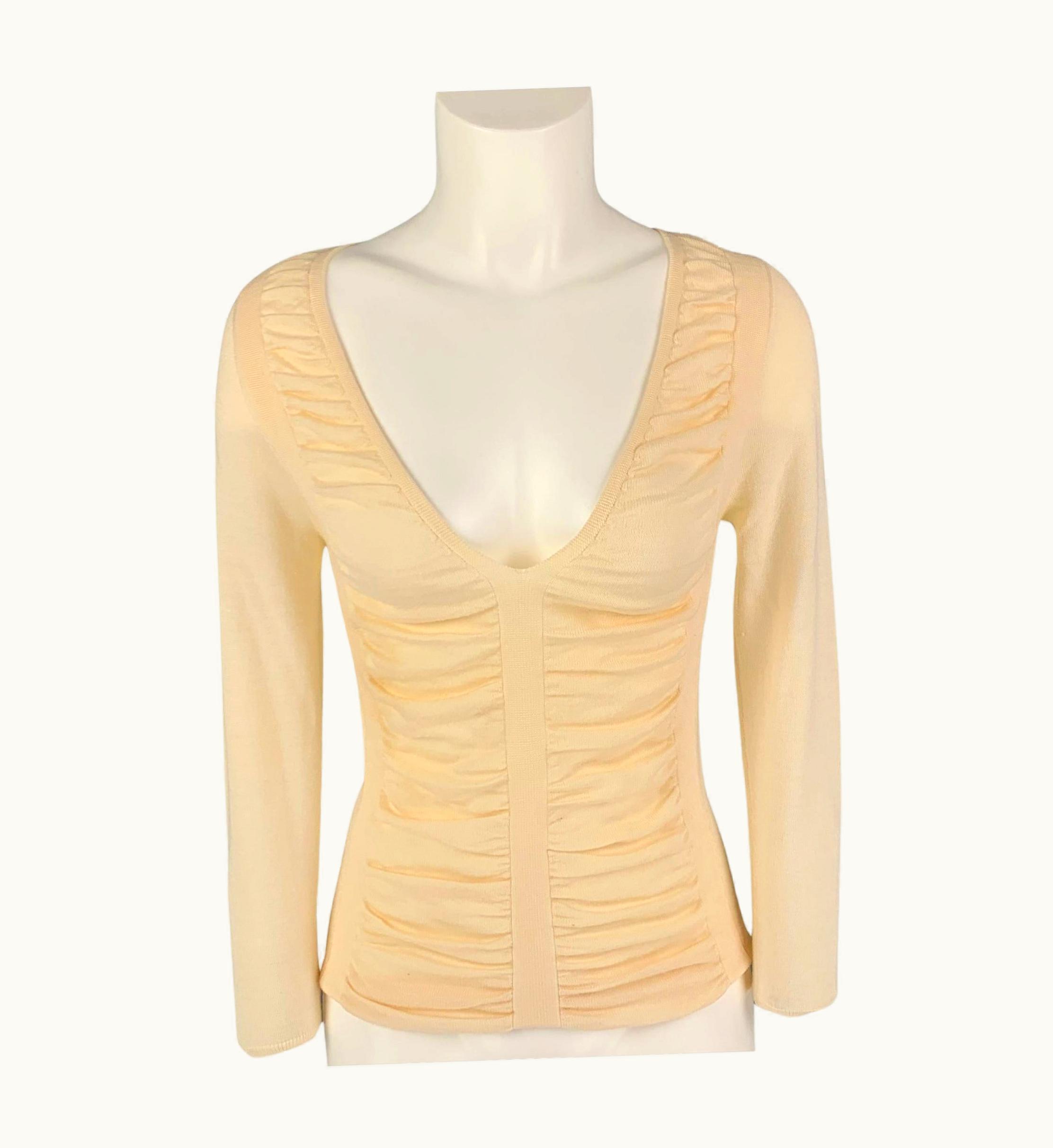 Prada Prada Cream Ruched V-Neck Pullover