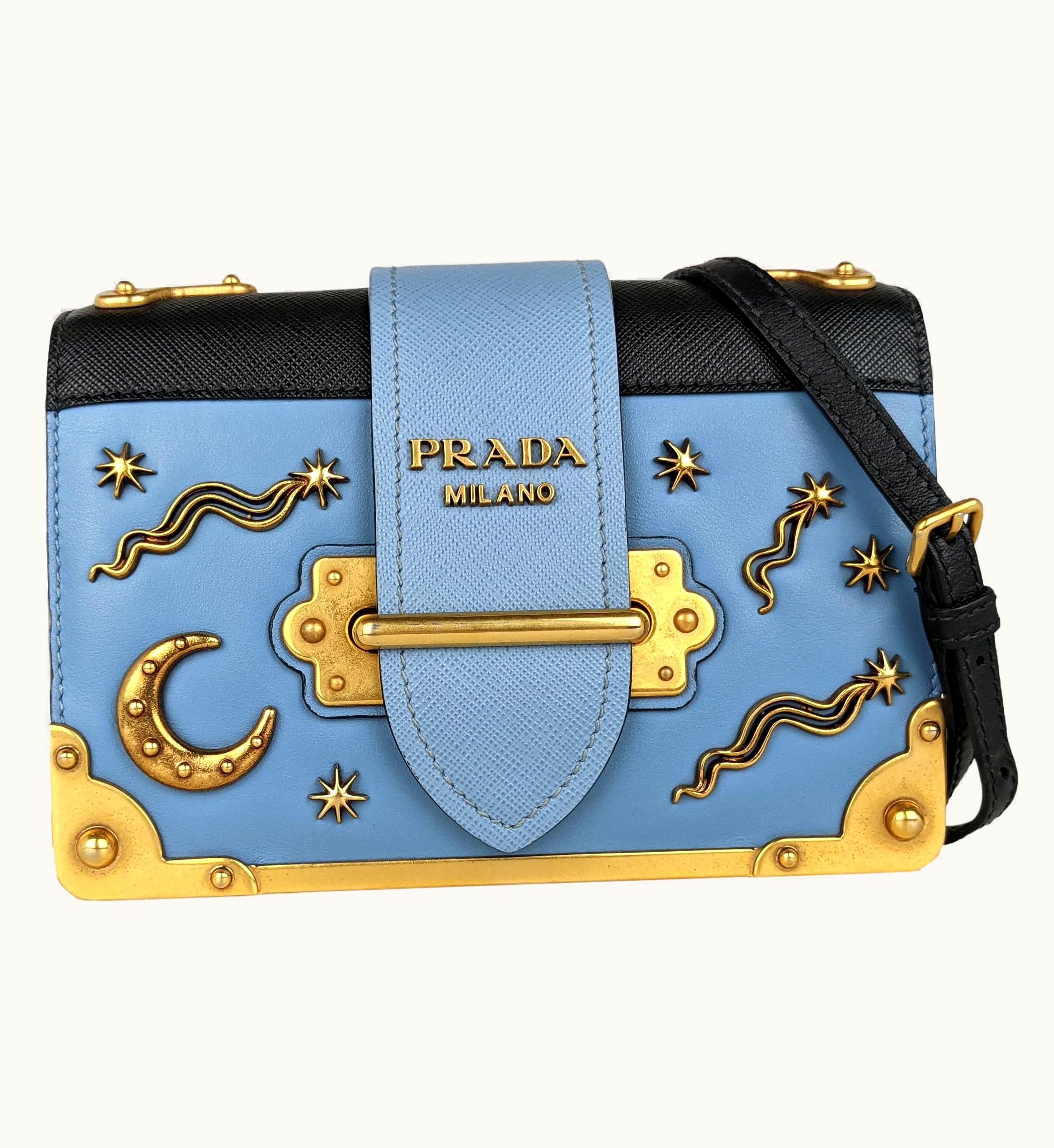 Prada Prada Light Blue Leather Astrology Small Cahier Crossbody