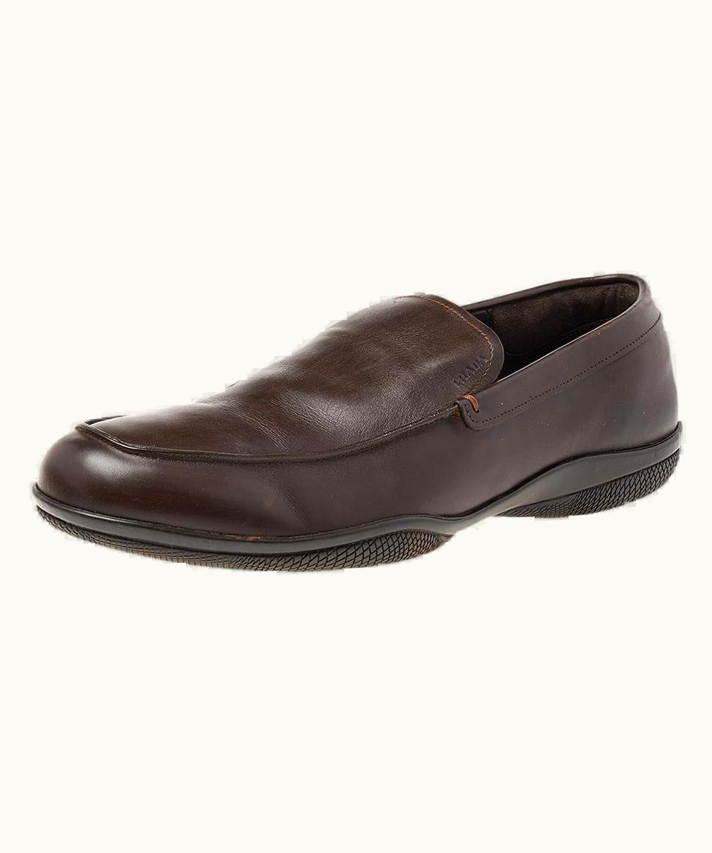 Prada Prada Brown Leather Slip On Loafers  UZ0616351