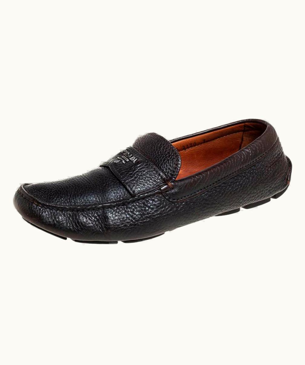 Prada Prada Brown Leather Slip On Loafers