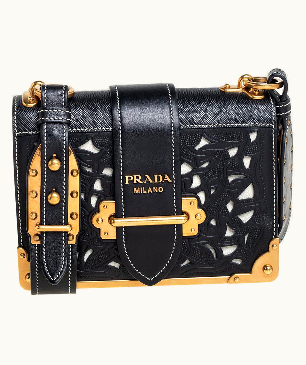 Prada Prada Black Leather Laser Cut Cahier Shoulder Bag