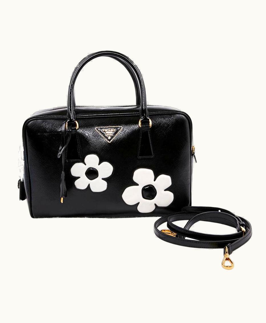 Prada Prada Baulleto Bag In Black Patent Saffiano Leather
