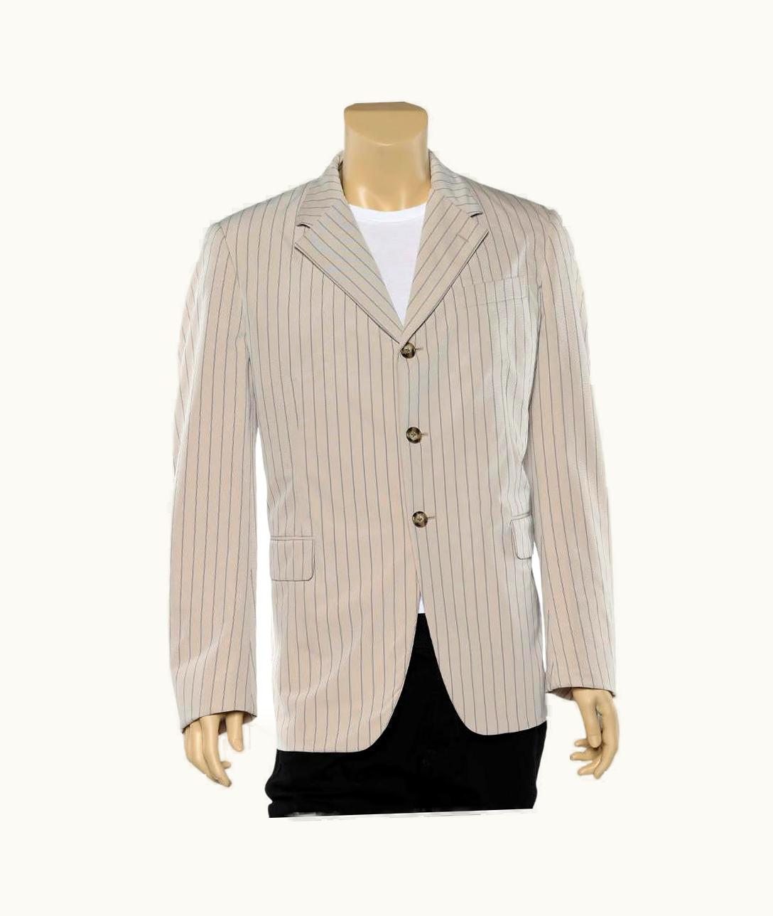 Prada Prada Beige Pinstriped Cotton Button Front Blazer Xl