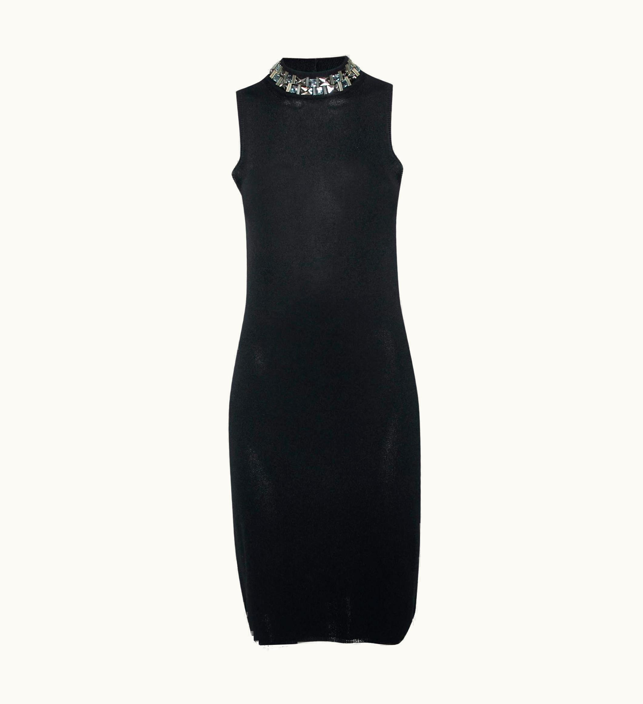Prada Prada Black Knit Embellished Neck Sleeveless Dress