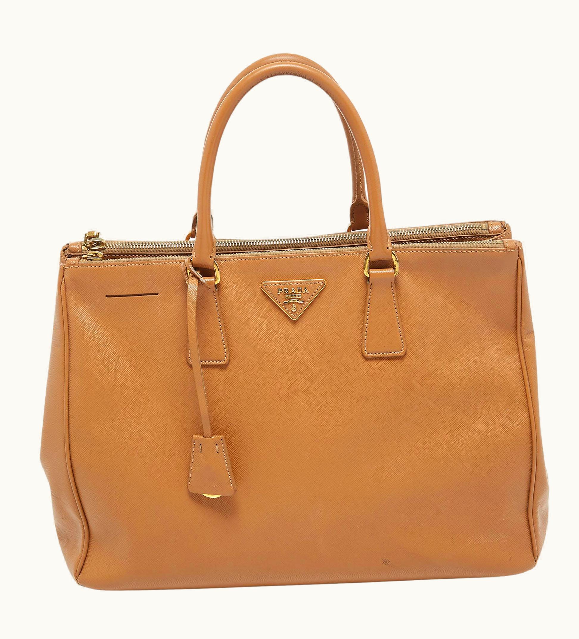 Prada Prada Brown Saffiano Leather Large Double Zip Tote