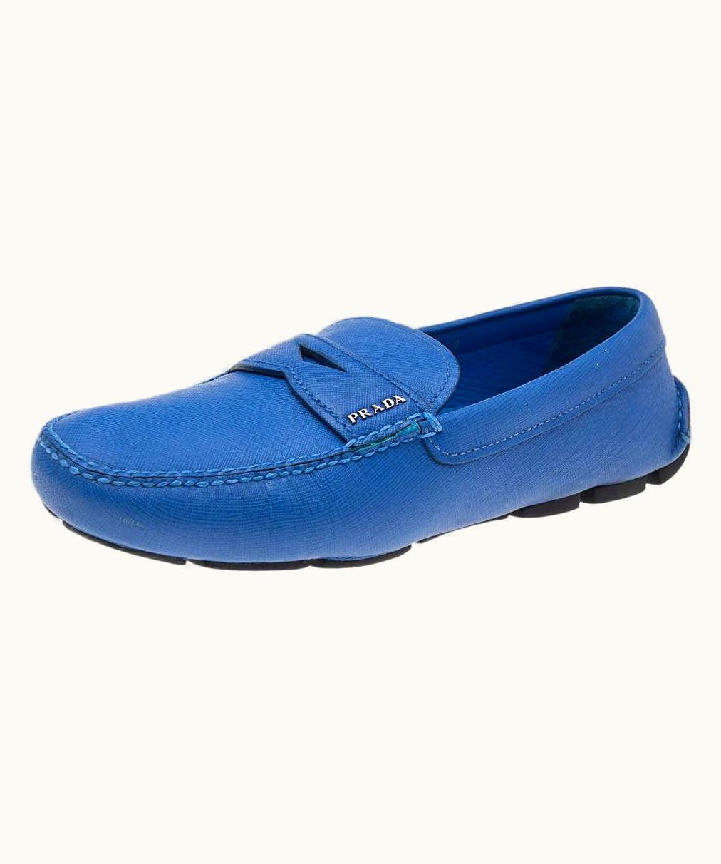 Prada Prada Blue Leather Slip On Loafers