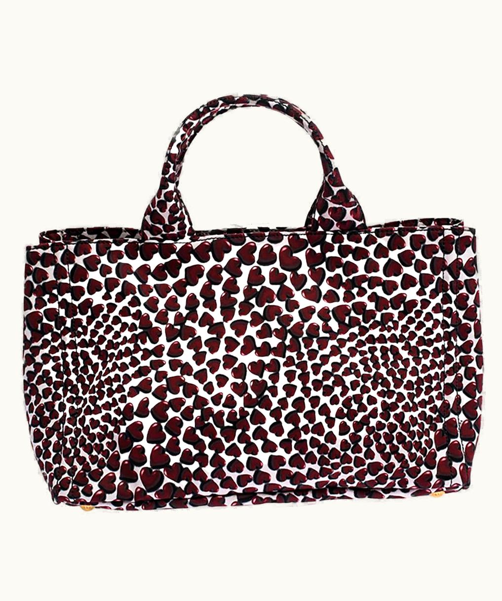 Prada Prada Canapa Tote Heart Print Nylon Bag Red