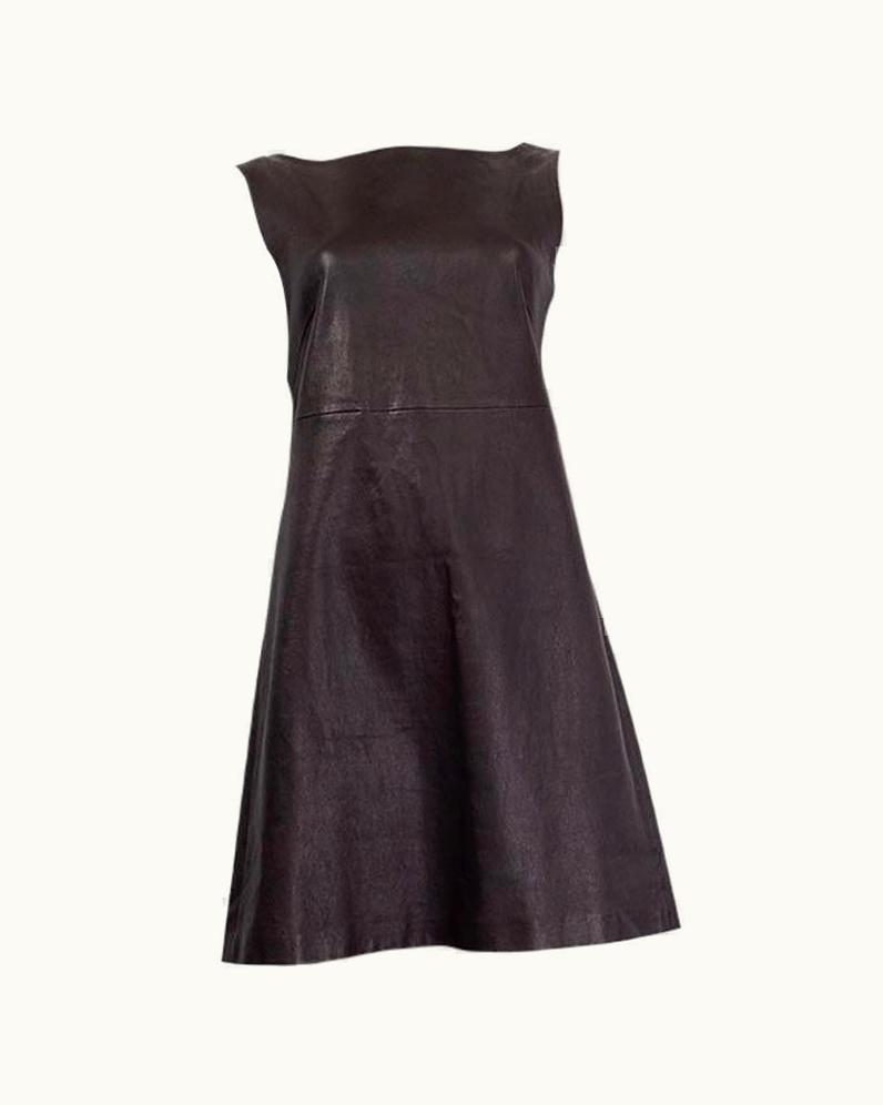 Prada Prada Black Leather Sleeveless Shift Dress 46 Xl