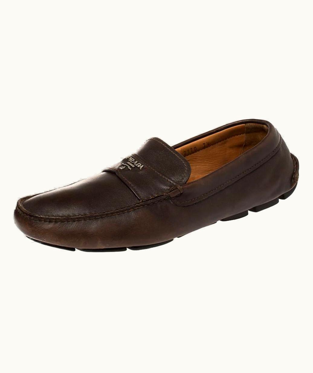 Prada Prada Brown Leather Slip On Loafers  UZ0616400