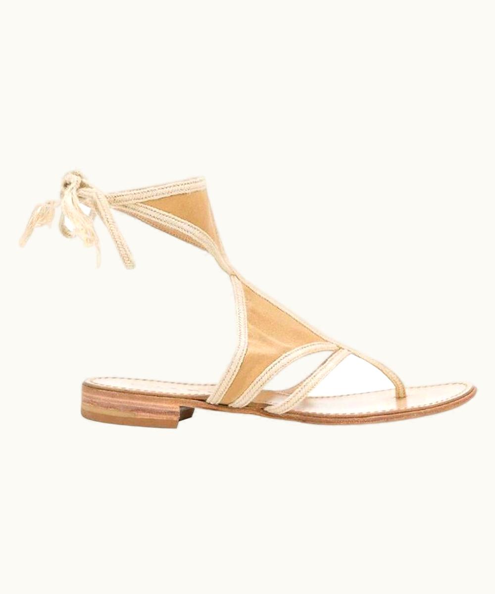 Prada 2000s Prada Beige Rope And Satin Flat Sandals
