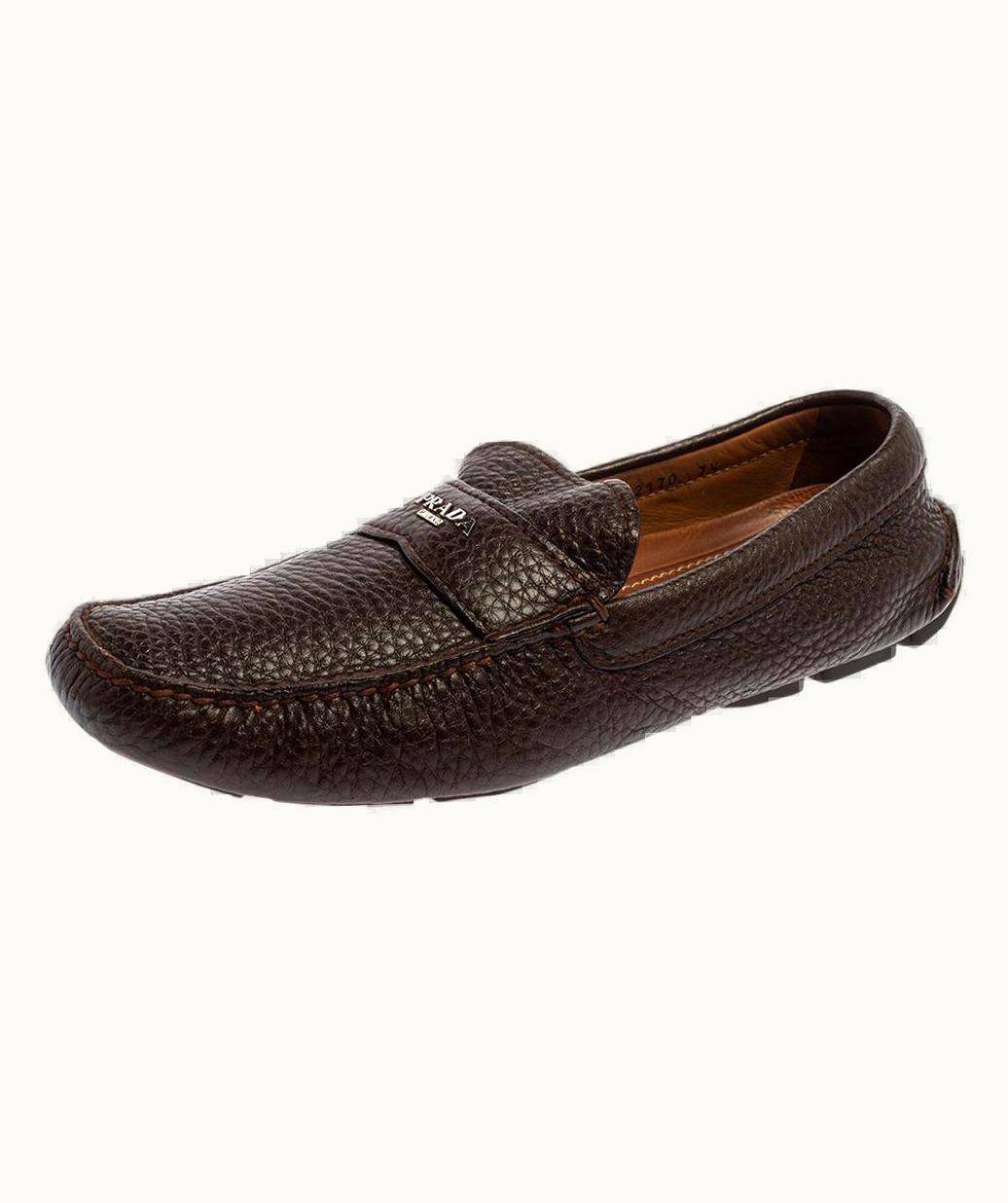 Prada Prada Brown Leather Slip On Loafers  UZ0616404