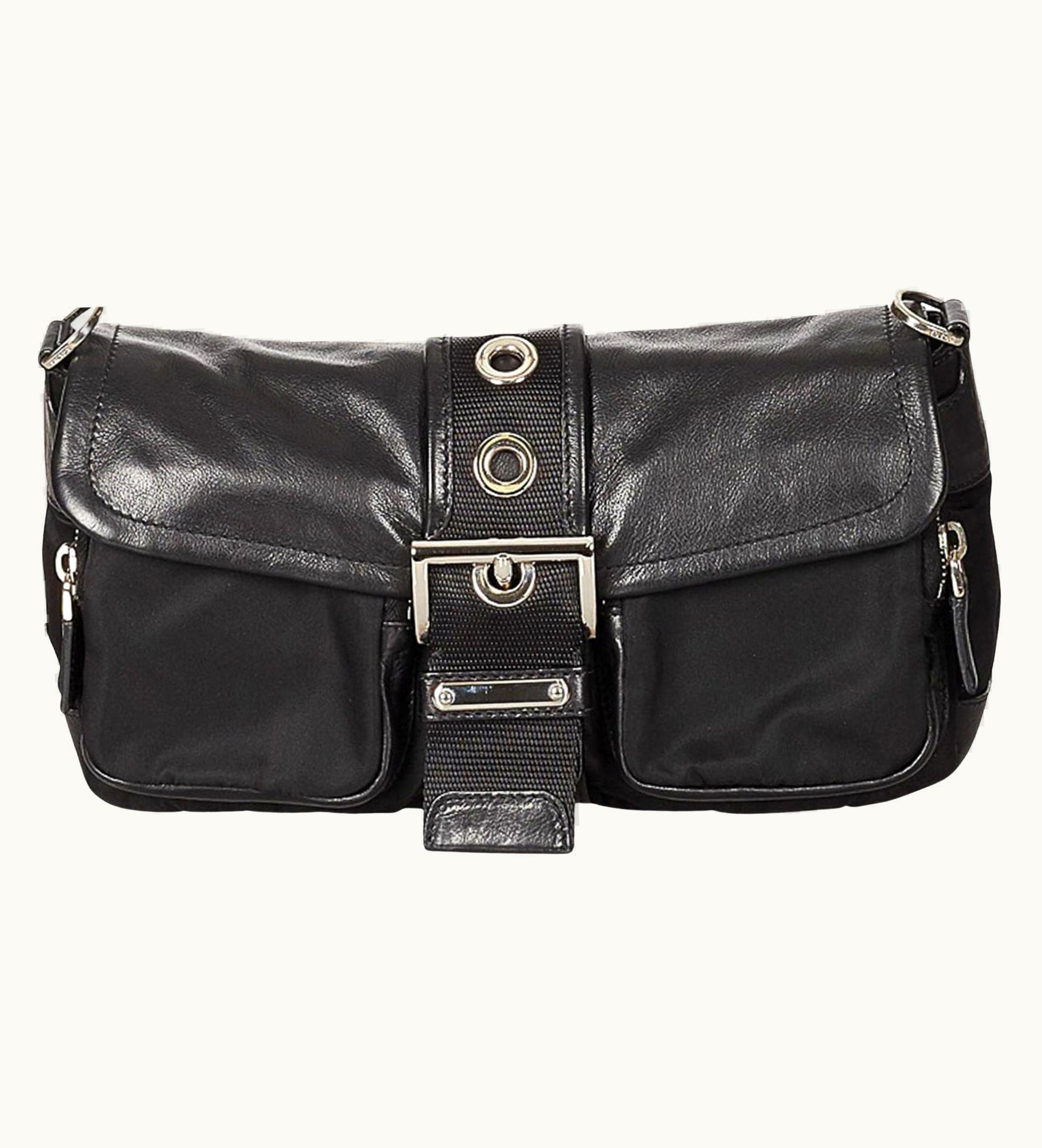 Prada Prada Black Tessuto Nylon Buckle Shoulder Bag (br2417)