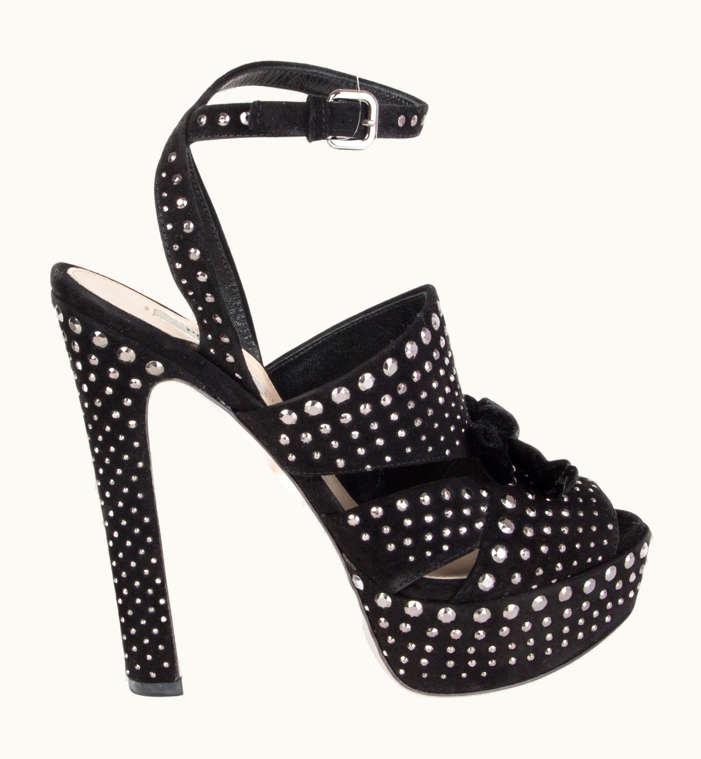 Prada Prada Black Suede Studded Platform Sandals Shoes